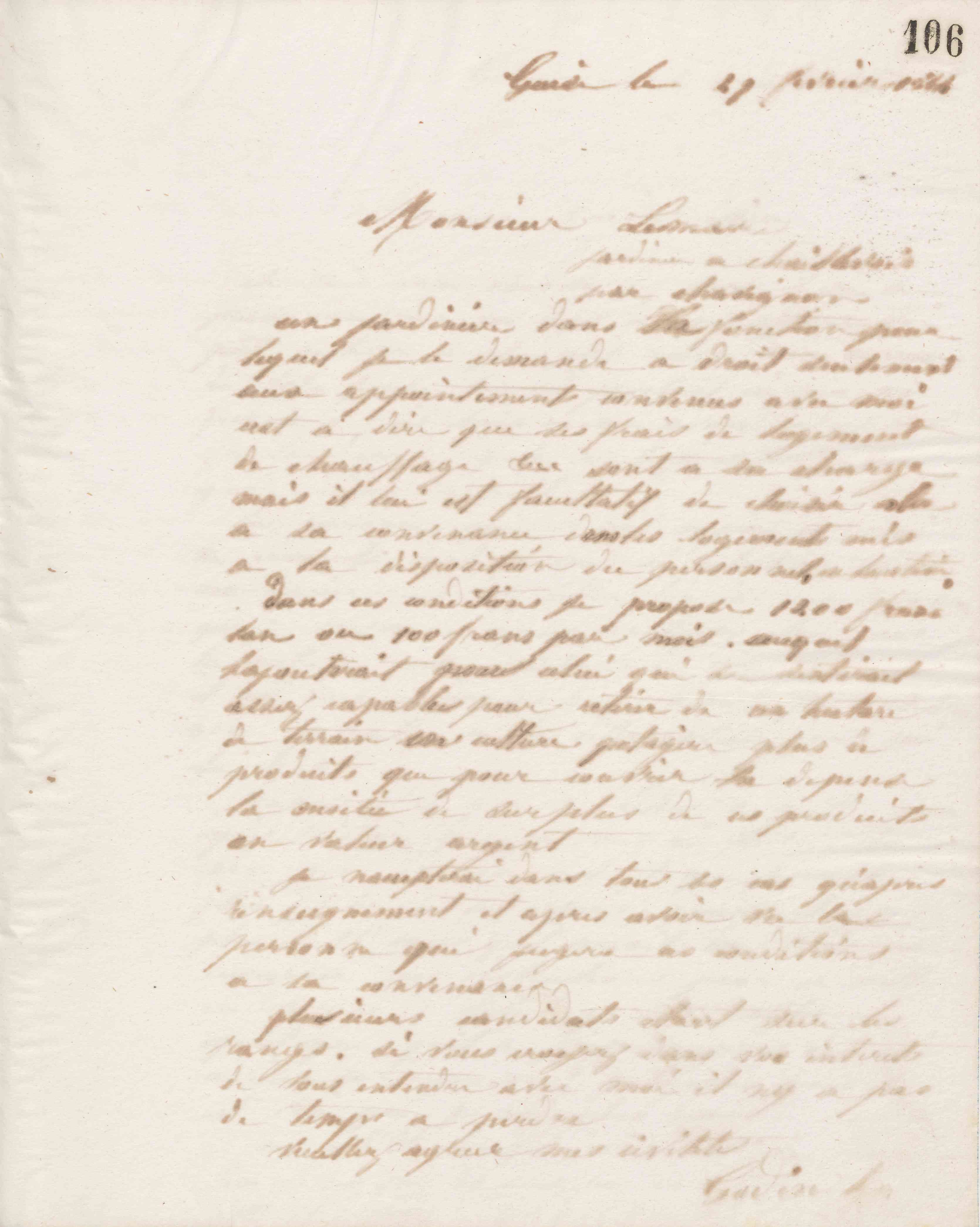 Jean-Baptiste André Godin à monsieur R. Lemaire, 29 février 1864