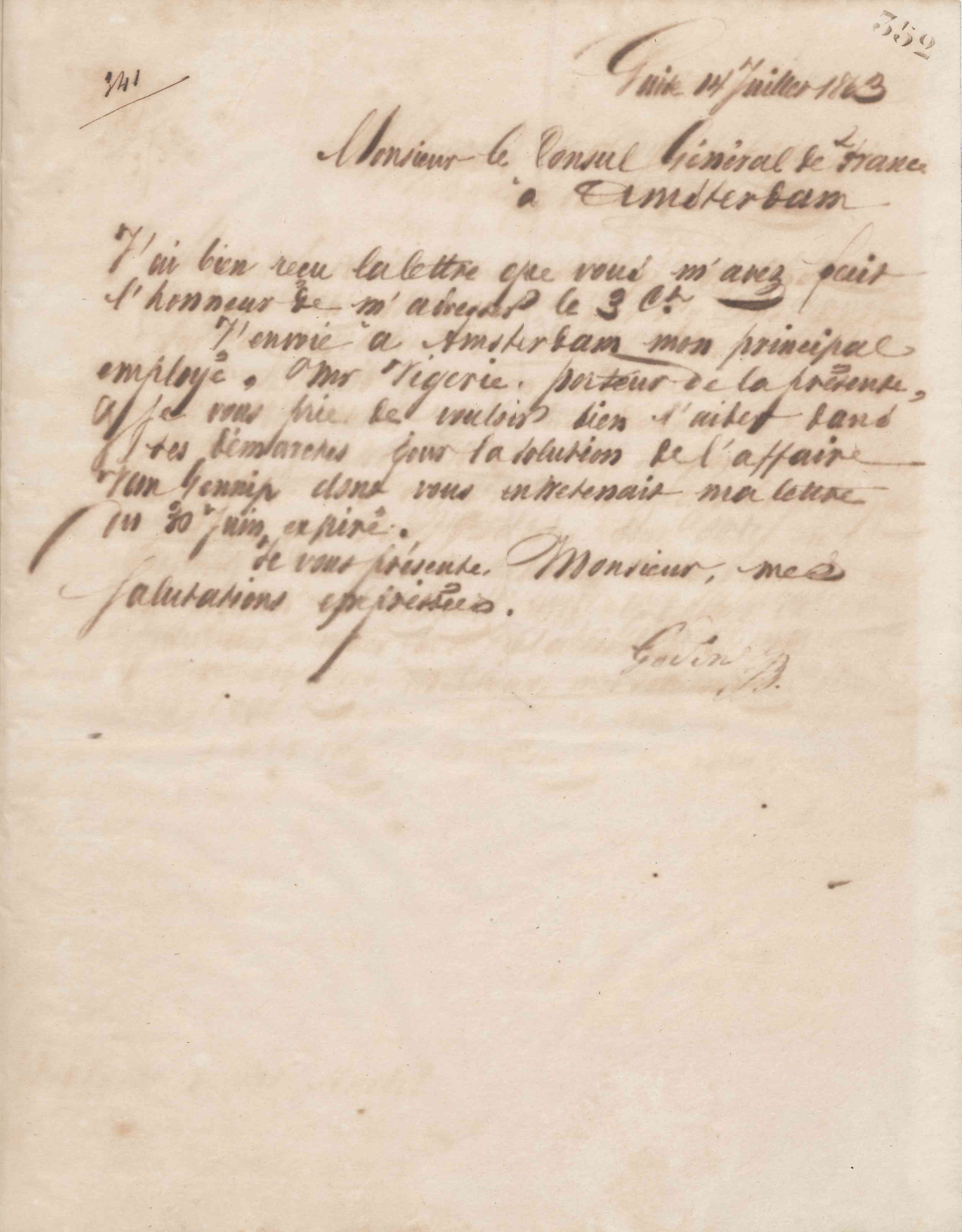 Jean-Baptiste André Godin au consul général de France, 14 juillet 1863