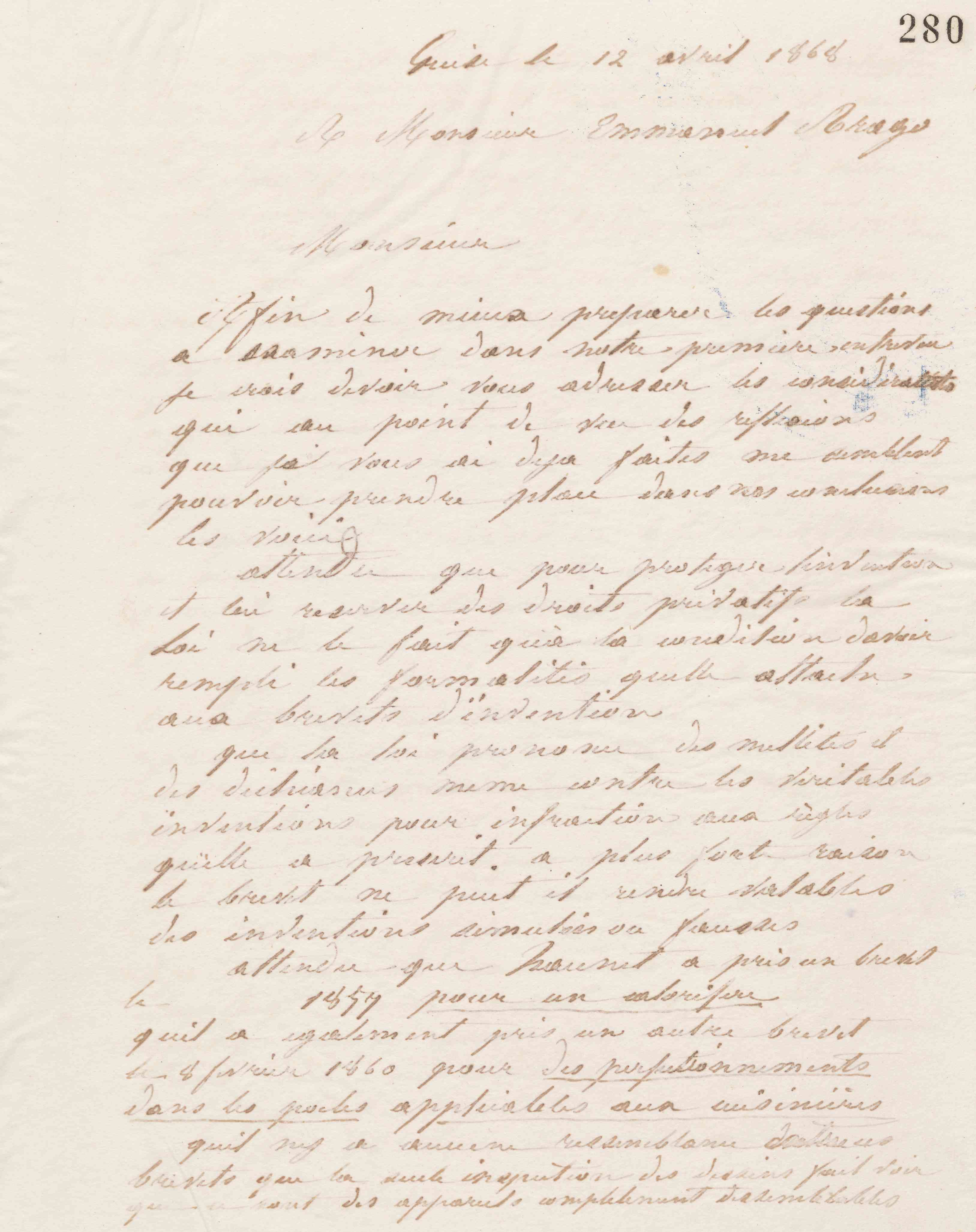 Jean-Baptiste André Godin à Emmanuel Arago, 12 avril 1868