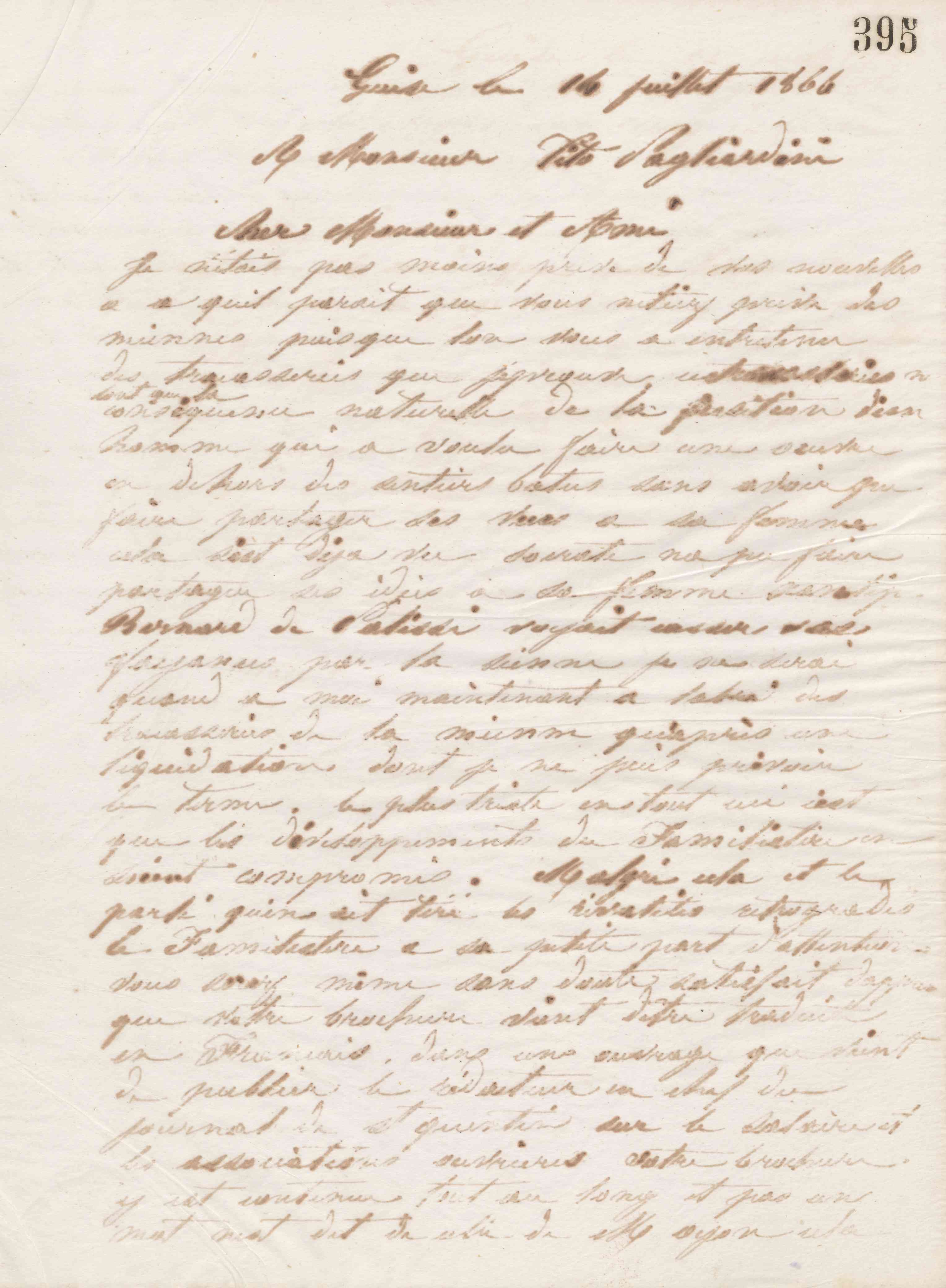 Jean-Baptiste André Godin à Tito Pagliardini, 14 juillet 1866