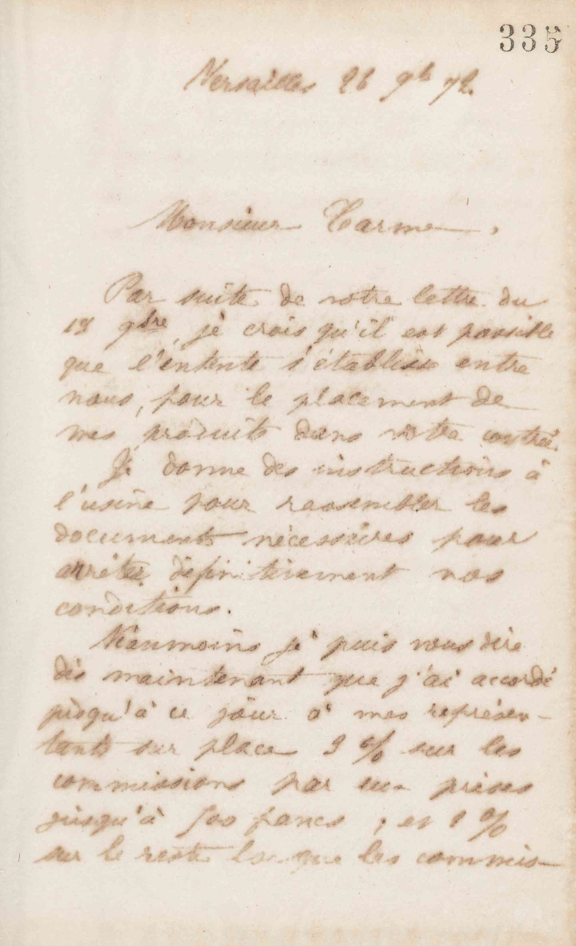 Jean-Baptiste André Godin à monsieur Ed. Carme, 26 novembre 1872