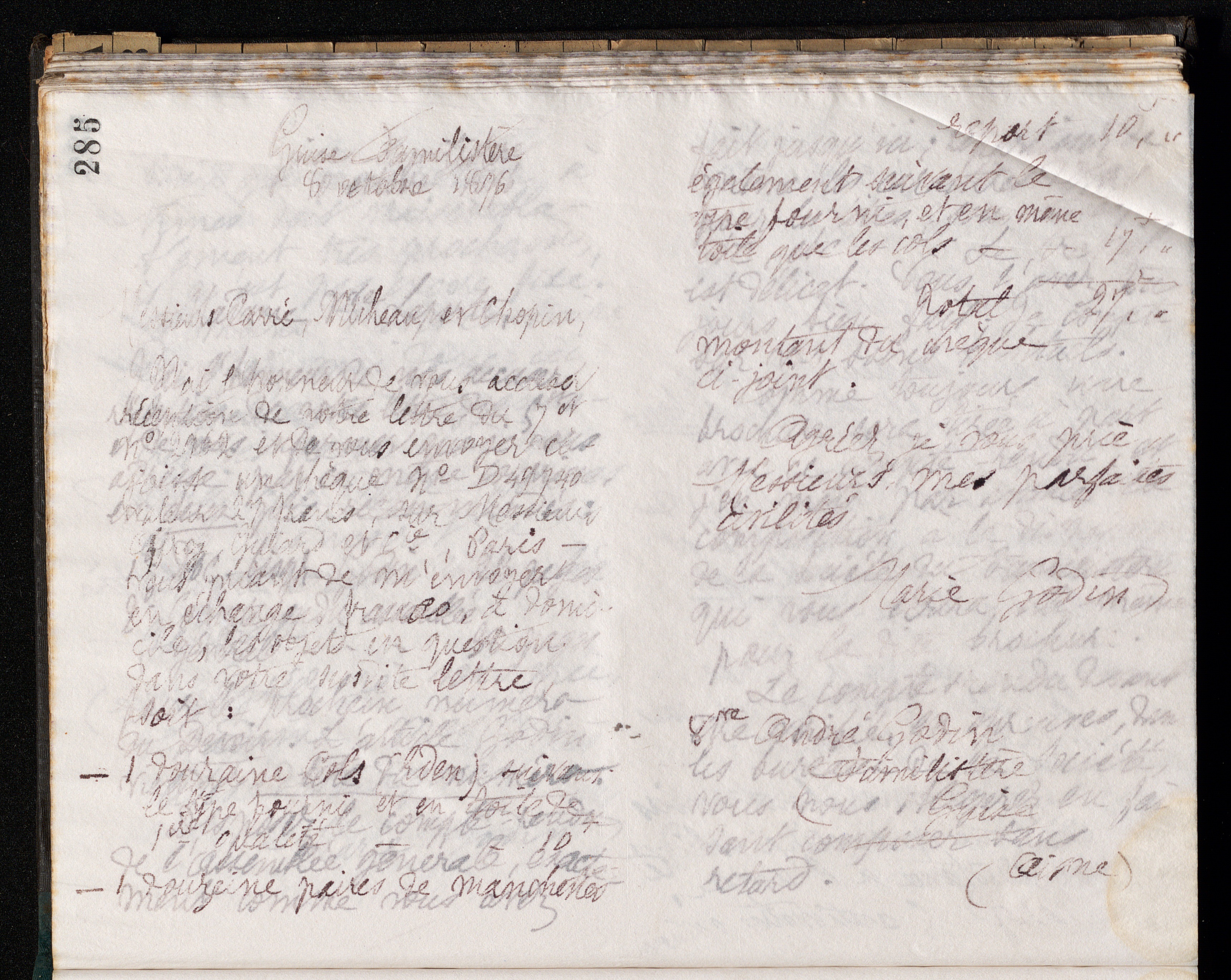 Marie Moret à La Chemiserie spéciale (Carré, Micheau et Chopin), 8 octobre 1896