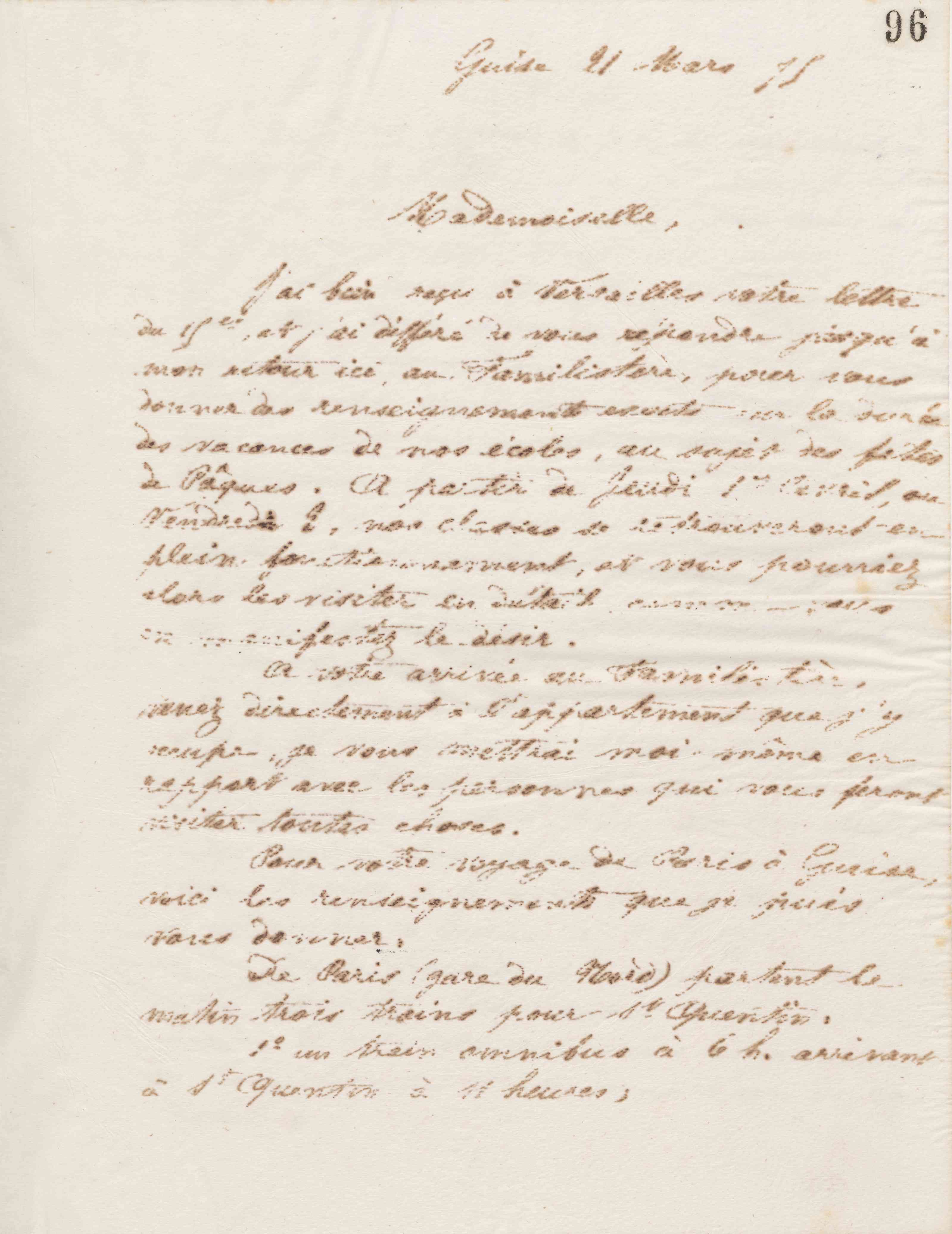 Jean-Baptiste André Godin à Rosalie Morel, 21 mars 1875