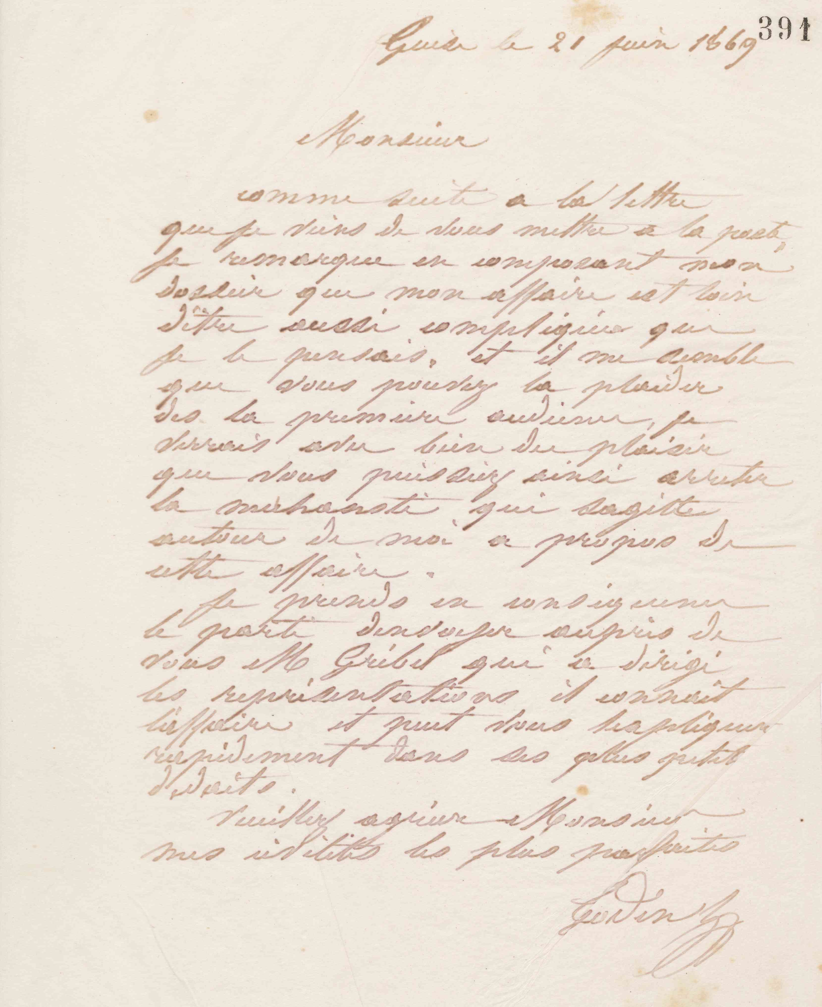 Jean-Baptiste André Godin à Édouard Larue, 21 juin 1869
