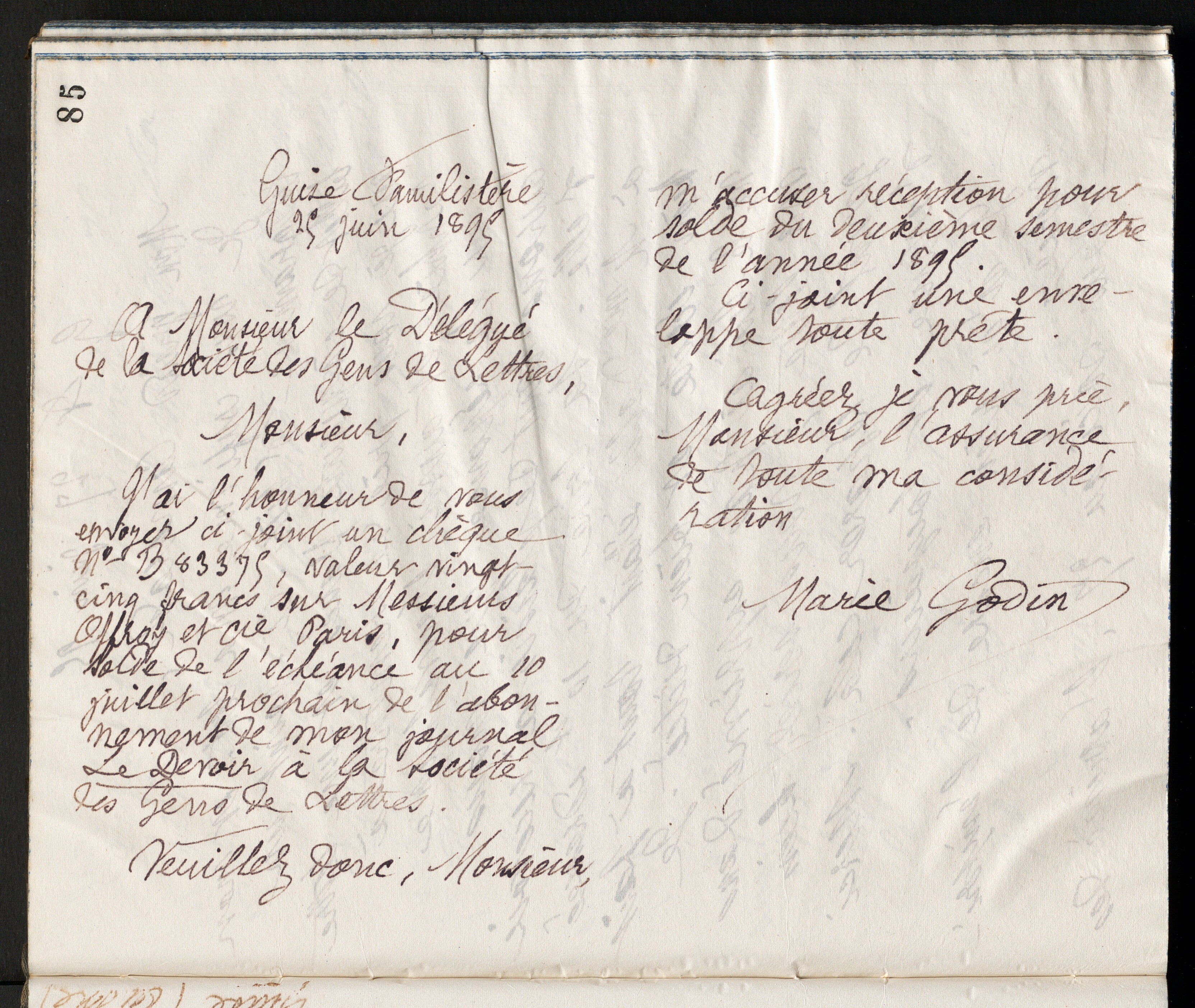 Marie Moret au délégué de la Société des gens de lettres, 25 juin 1895