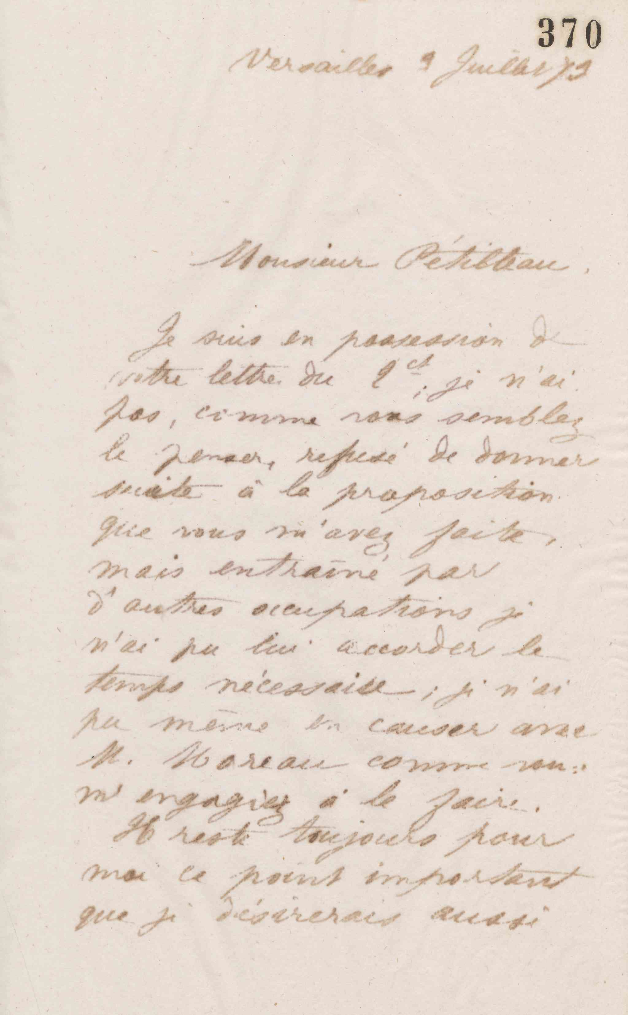 Jean-Baptiste André Godin à Albert Pétilleau, 3 juillet 1873