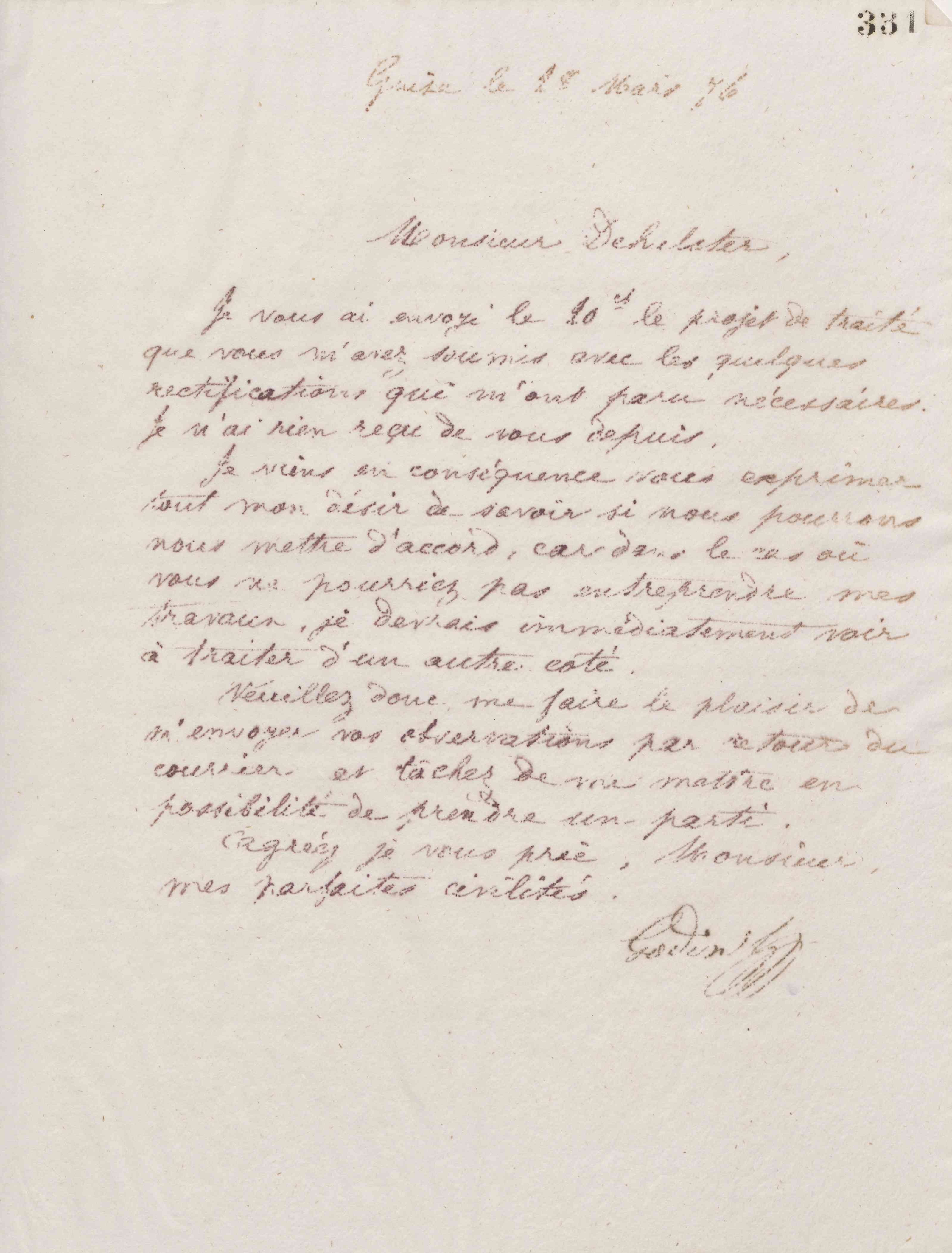 Jean-Baptiste André Godin à Henri de Hulster, 28 mars 1876