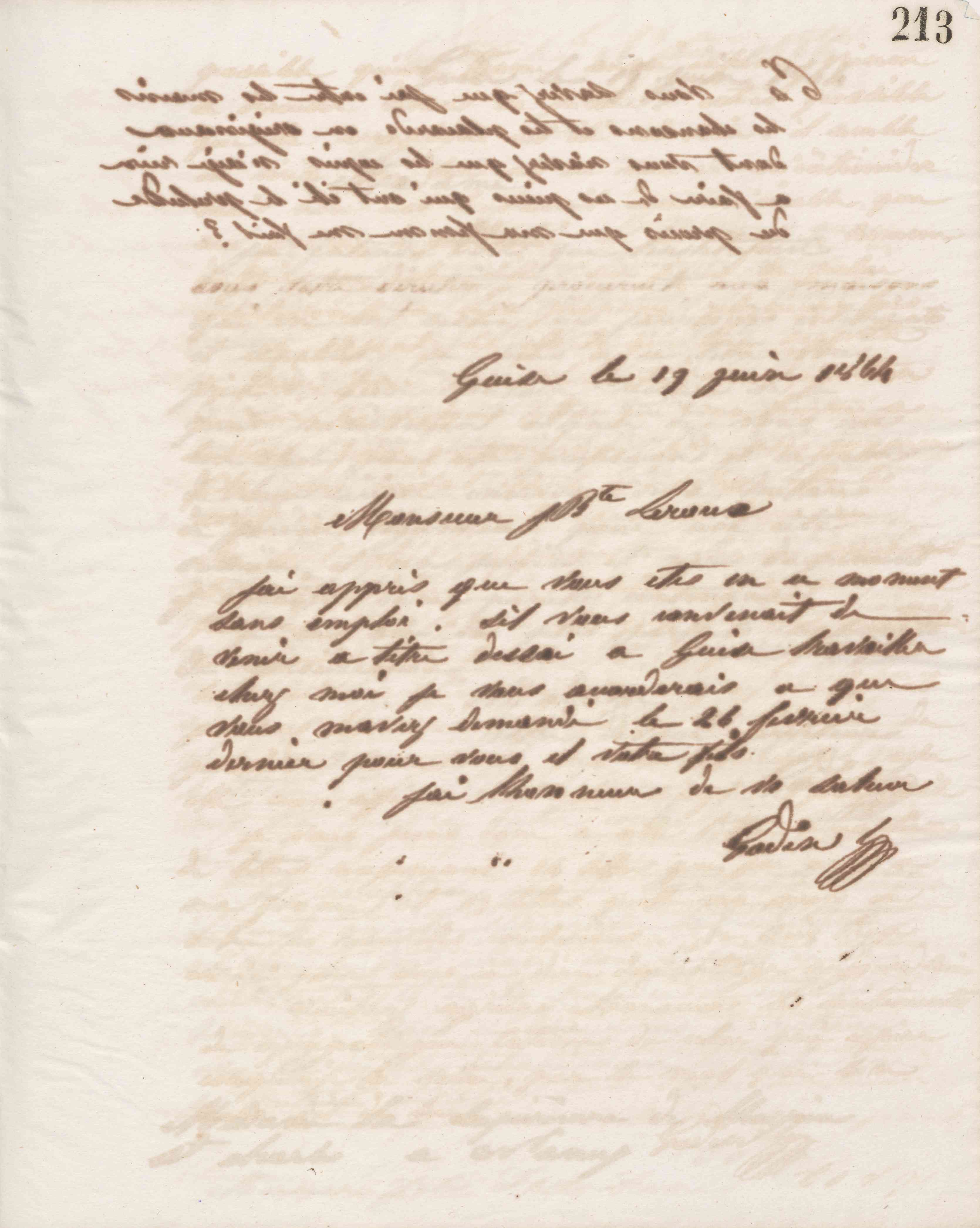 Jean-Baptiste André Godin à Jean-Baptiste Leroux, 19 juin 1864