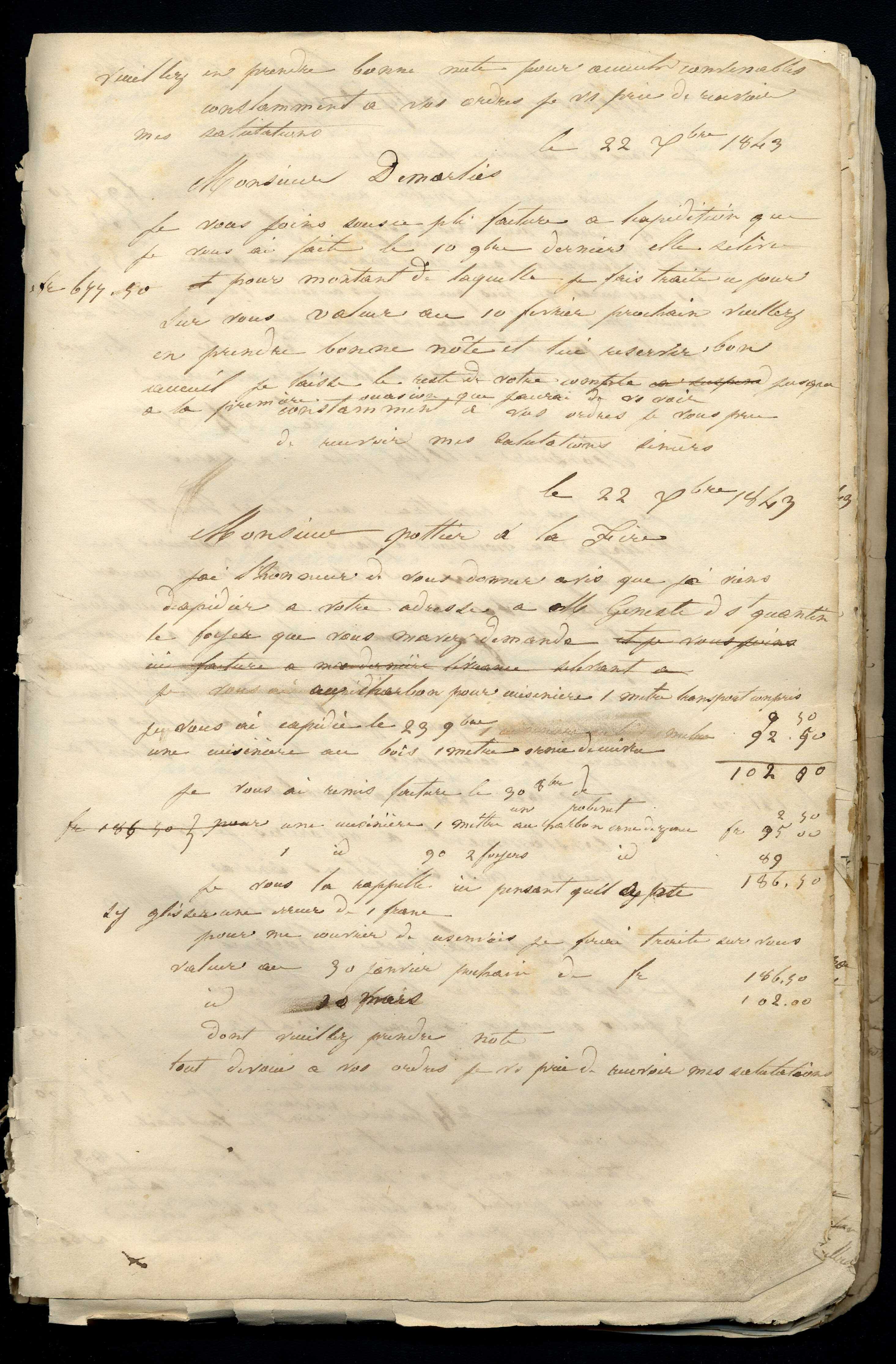 Jean-Baptiste André Godin à monsieur Coroze-Cardot, 17 décembre 1843