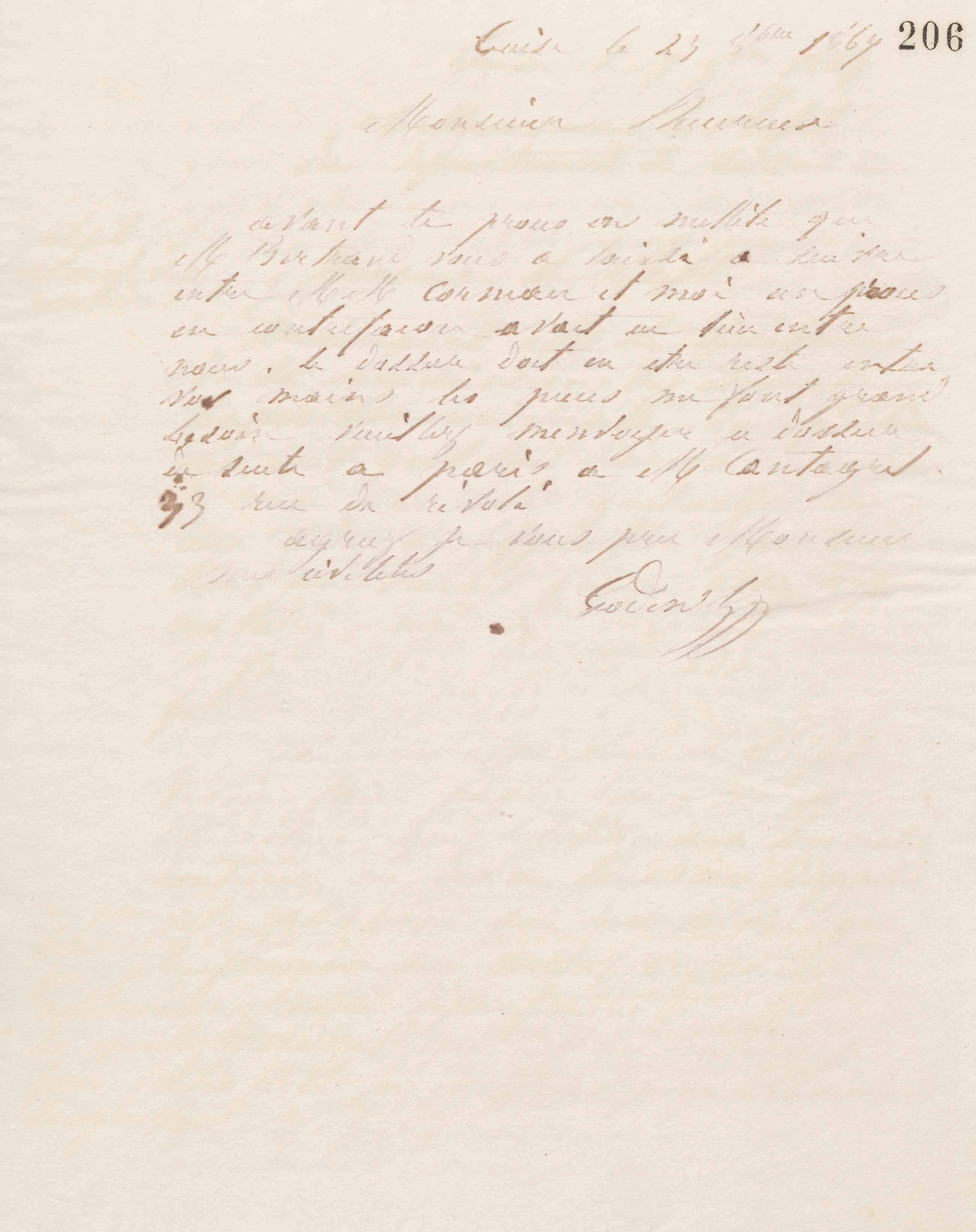 Jean-Baptiste André Godin à monsieur A. Lheureux, 23 octobre 1867