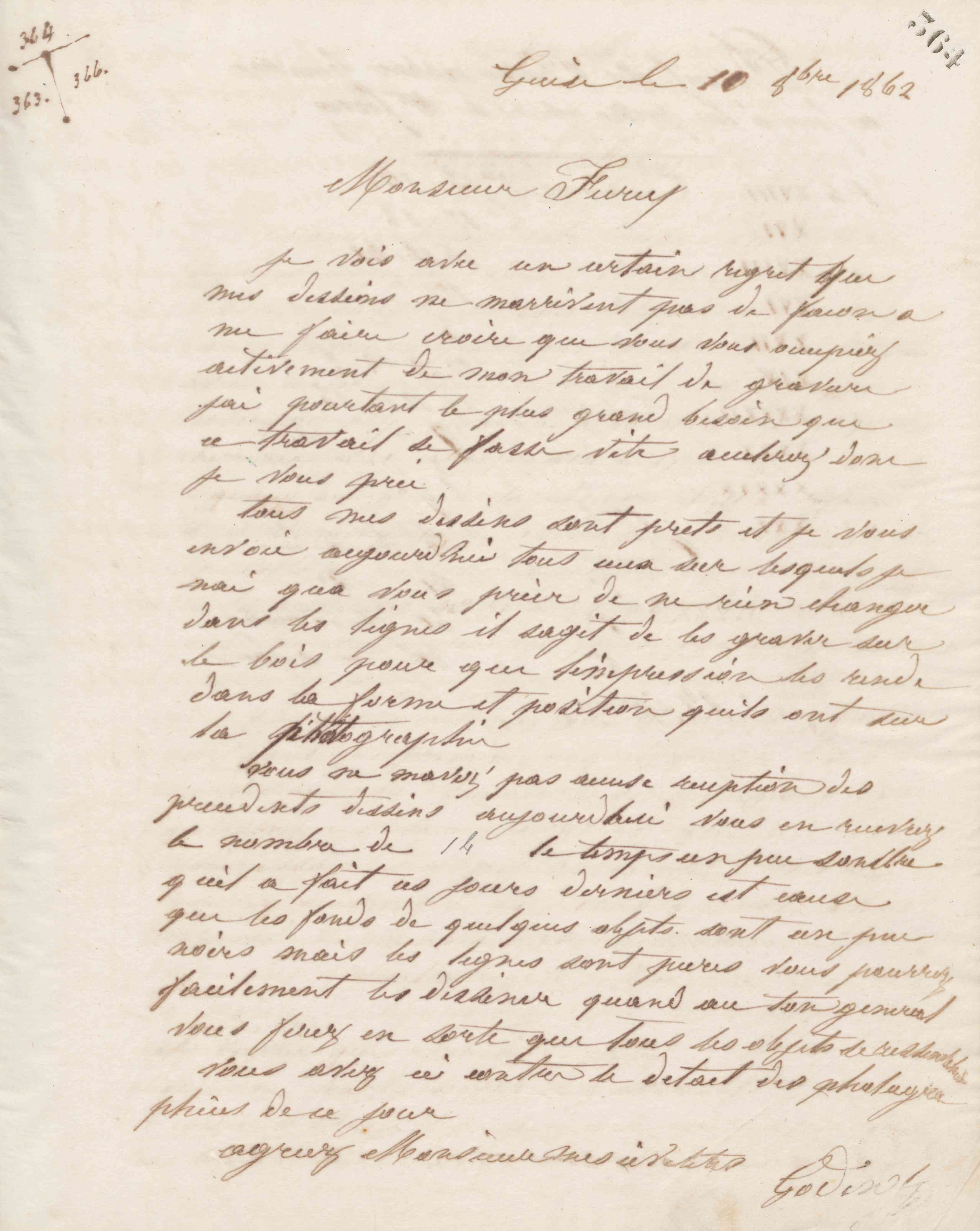 Jean-Baptiste André Godin à monsieur C. H. Furcy, 10 octobre 1862