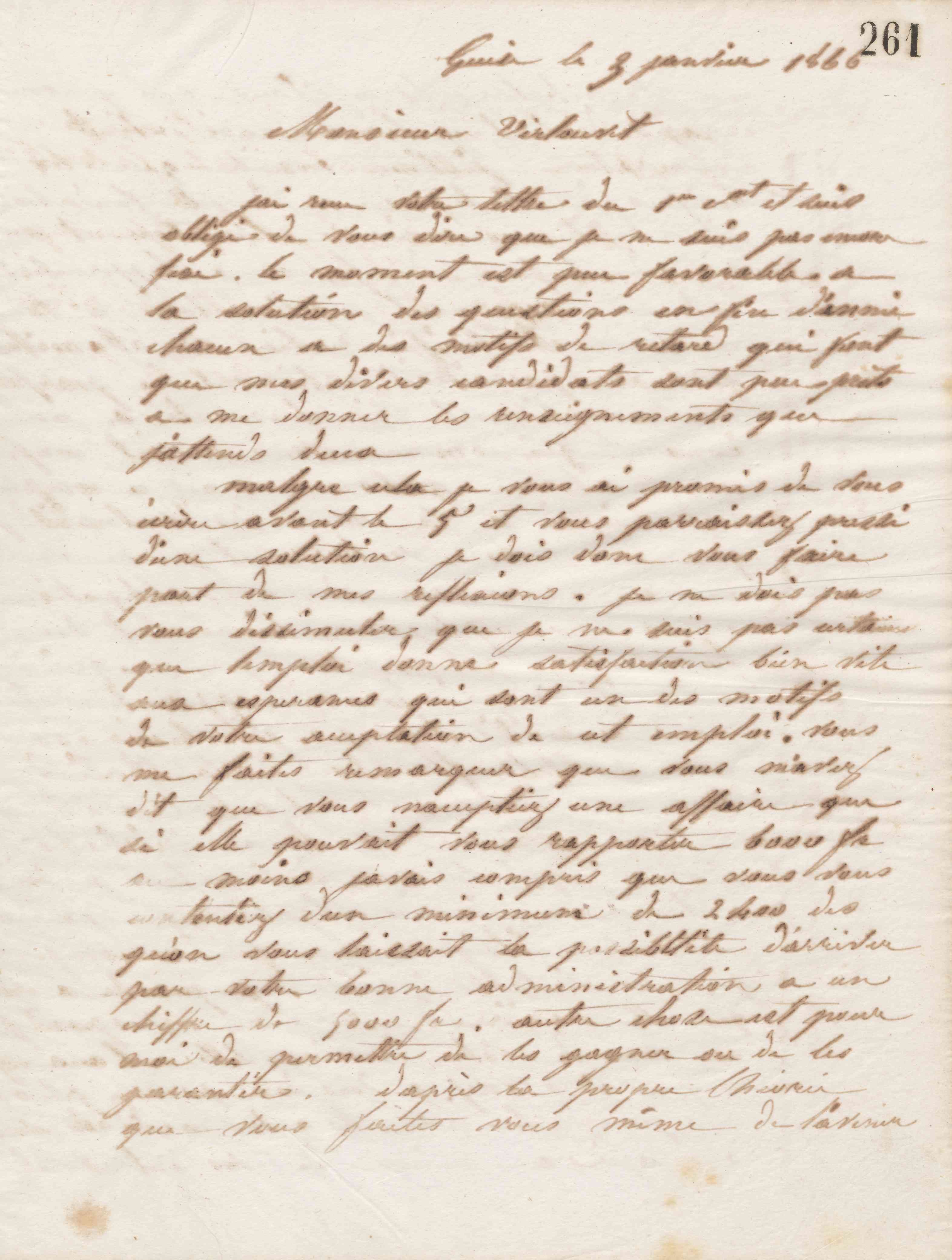 Jean-Baptiste André Godin à monsieur Virlouvet, 3 janvier 1866