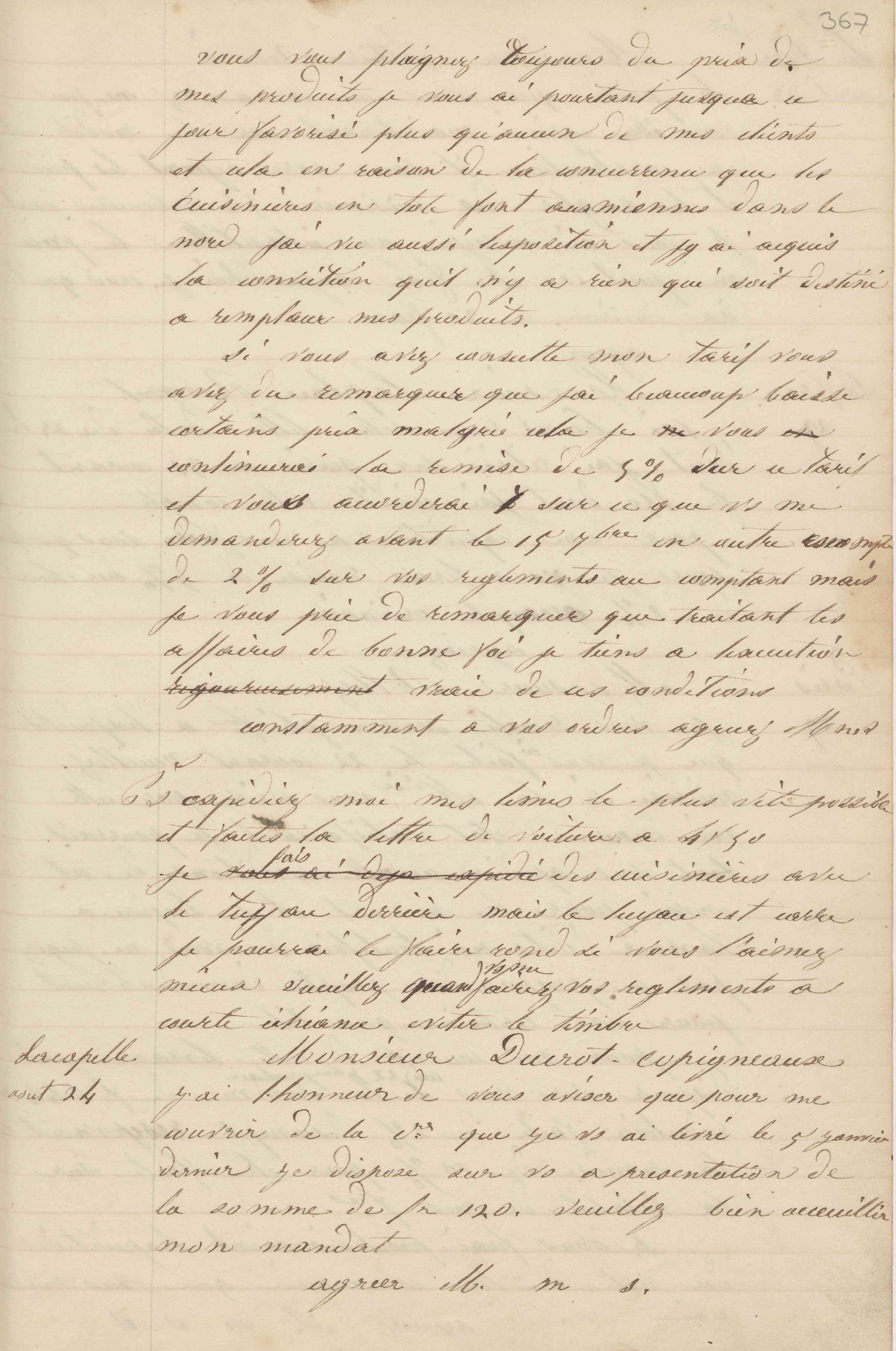Jean-Baptiste André Godin à monsieur Jacquet-Robillard, 22 août 1849 Jean-Baptiste André Godin à monsieur Jacquet-Robillard, 22 août 1849