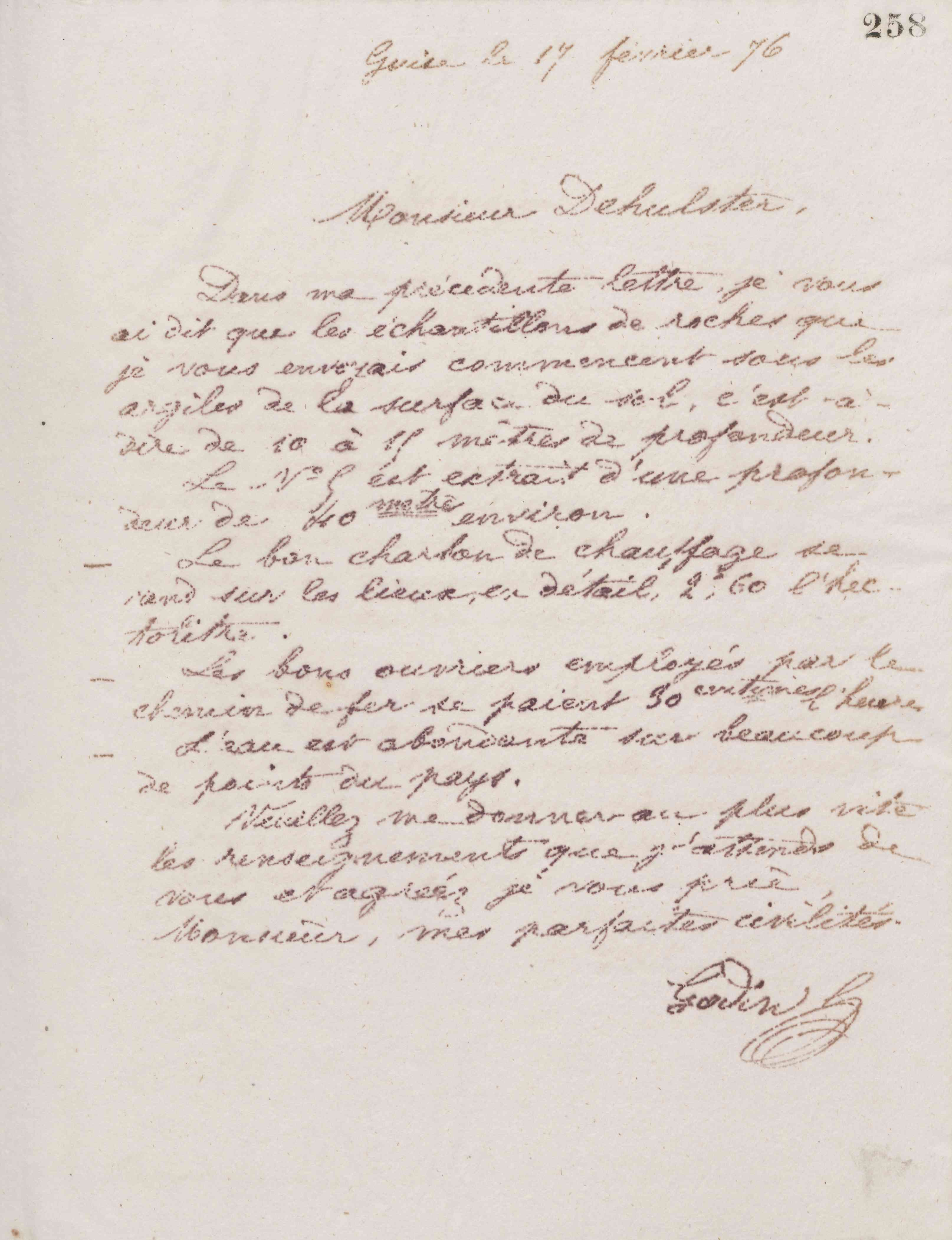 Jean-Baptiste André Godin à Henri de Hulster, 17 février 1876