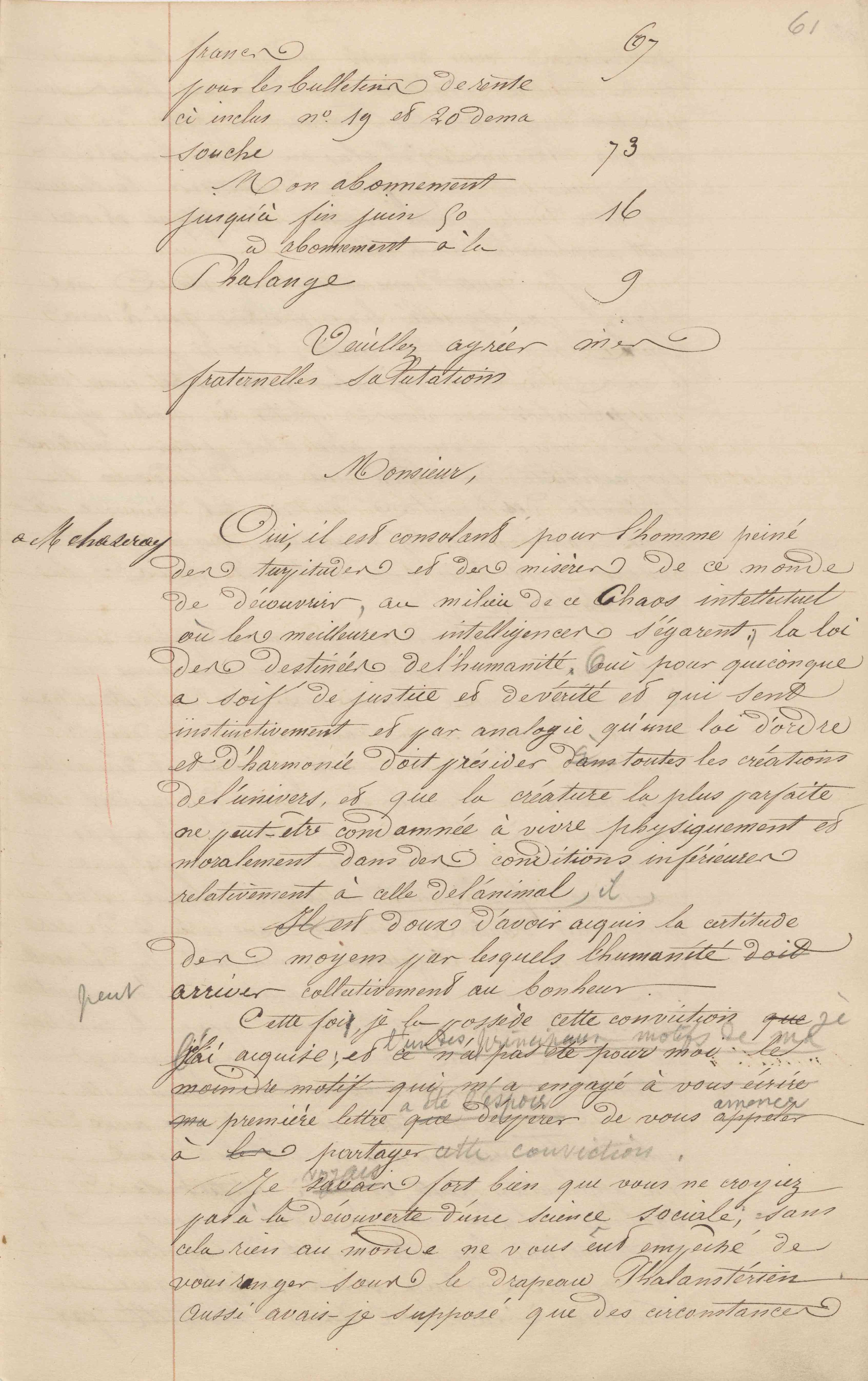 Jean-Baptiste André Godin aux gérants de La Démocratie pacifique, 21 décembre 1849