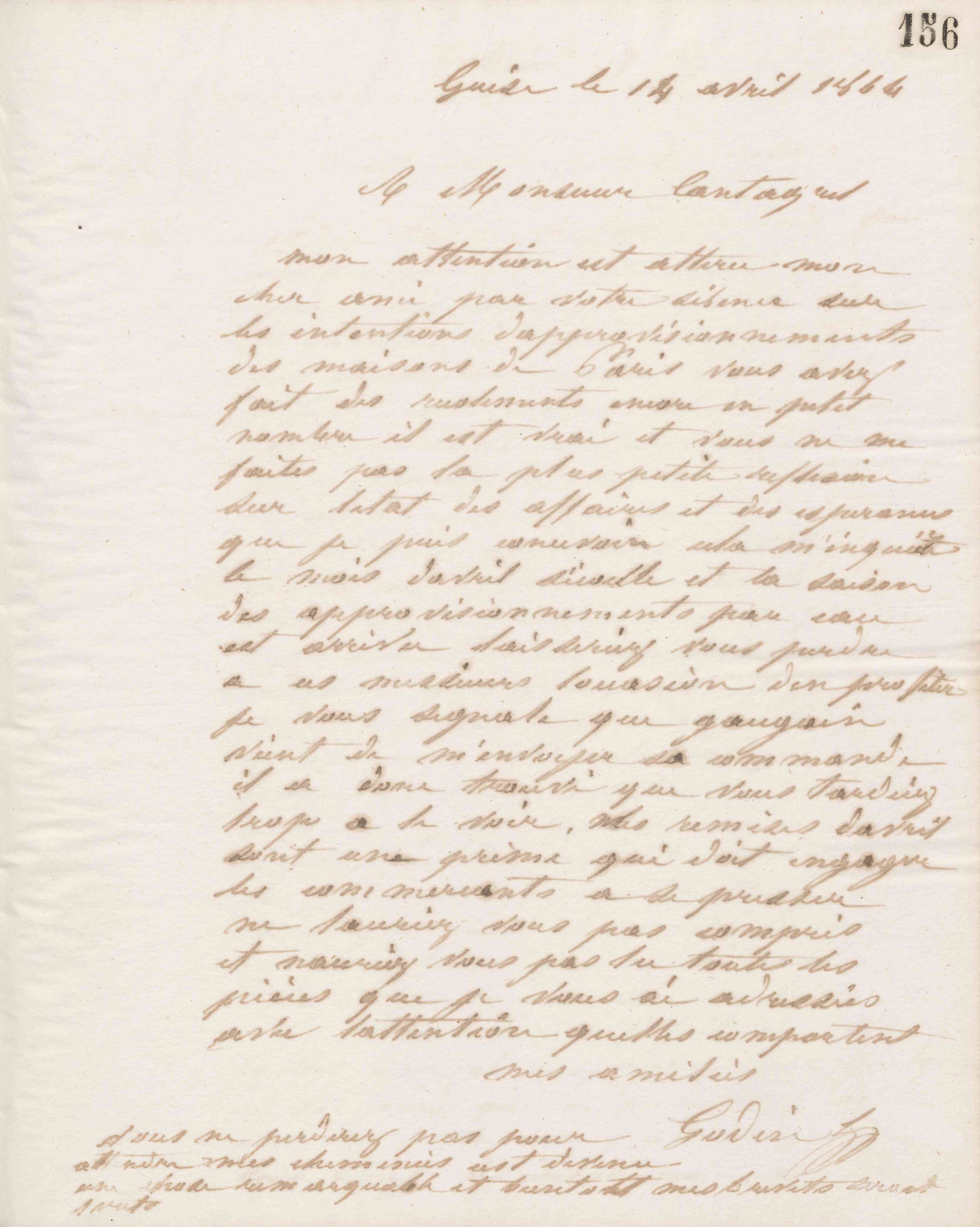 Jean-Baptiste André Godin à François Cantagrel, 14 avril 1864 Jean-Baptiste André Godin à François Cantagrel, 14 avril 1864