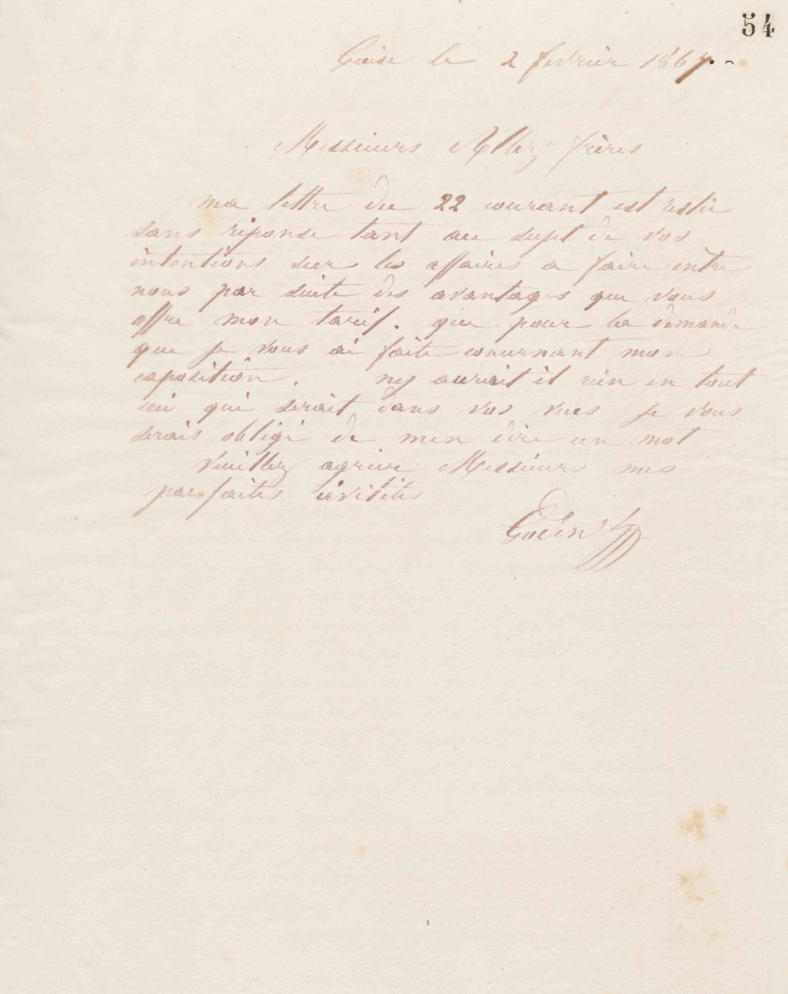 Jean-Baptiste André Godin à la Maison Allez, 2 février 1867