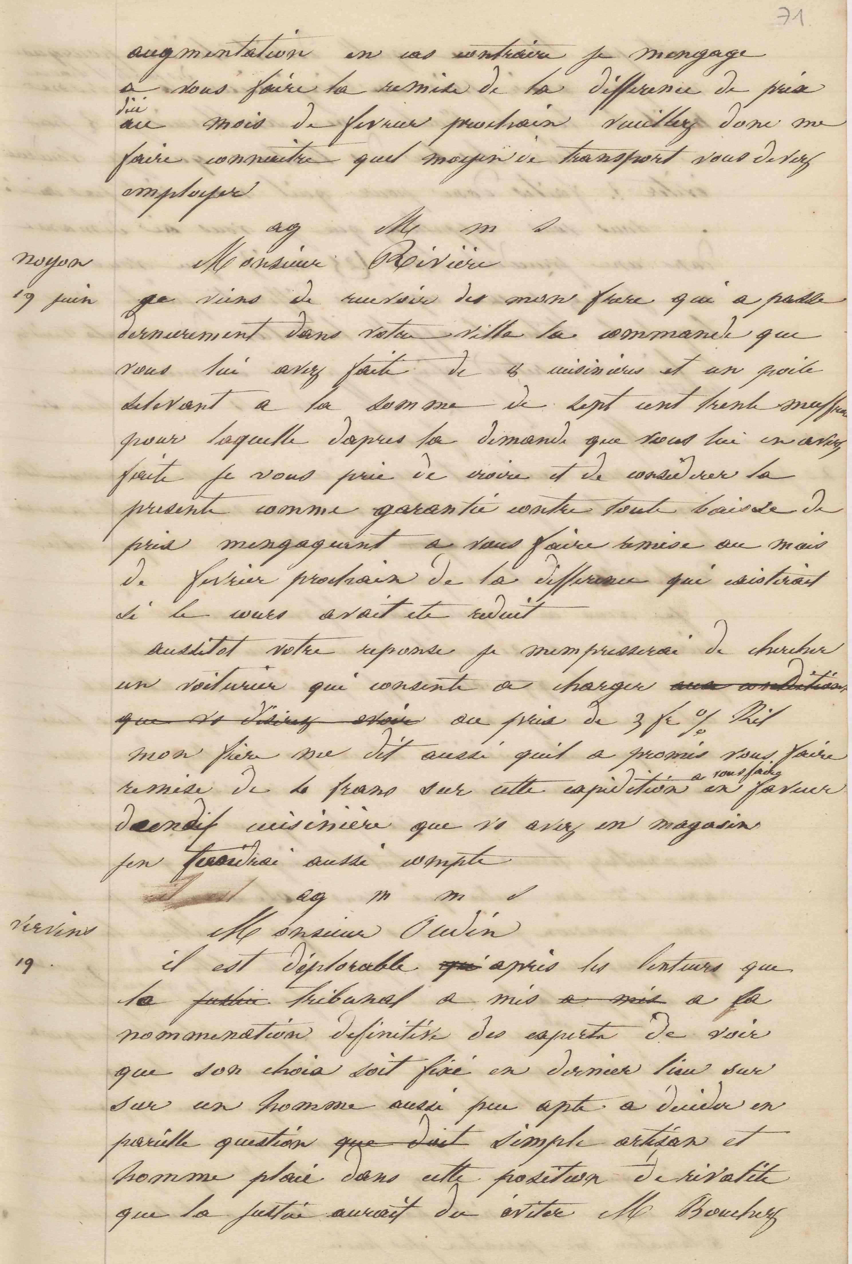 Jean-Baptiste André Godin à monsieur Rivière, 19 juin 1847