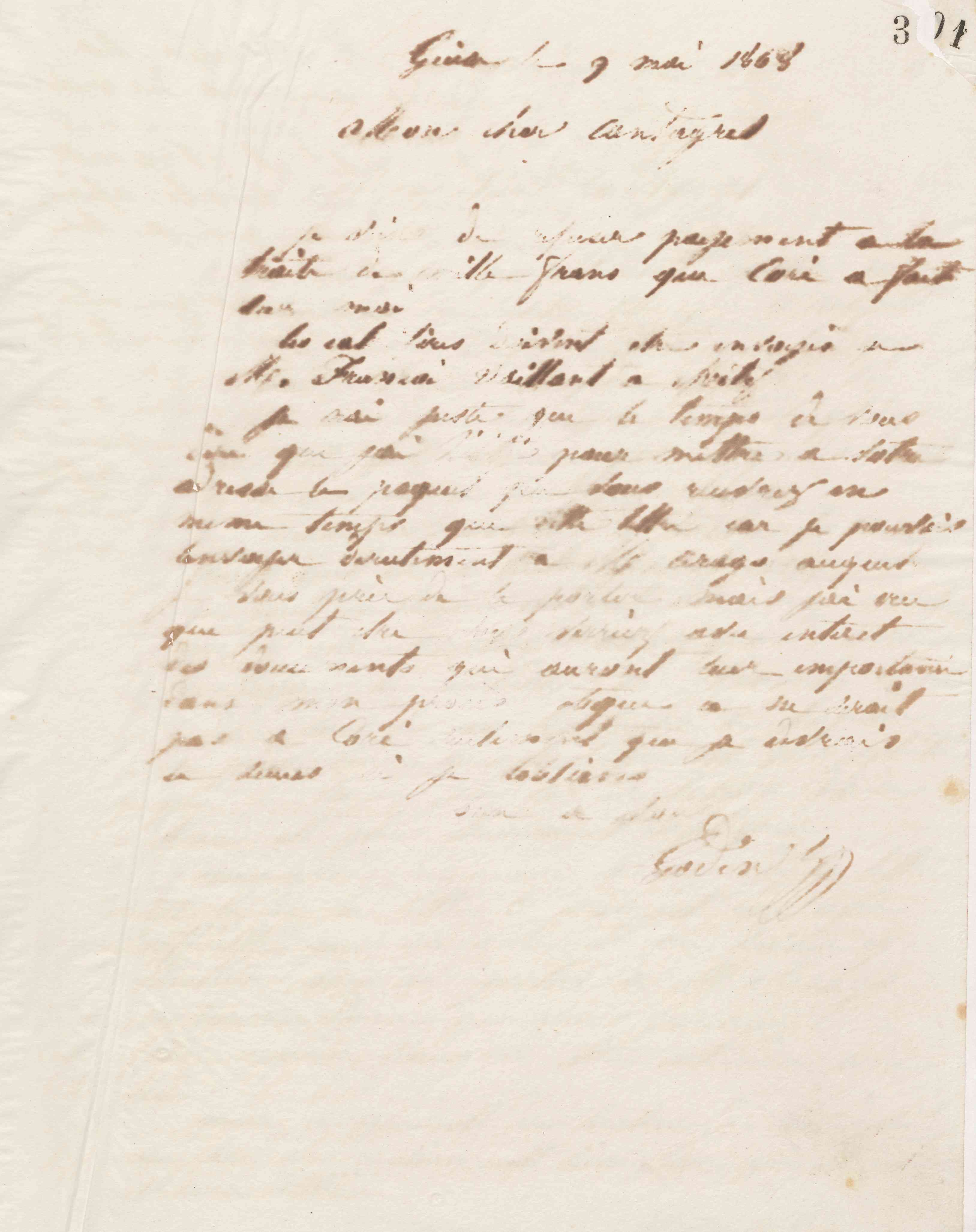 Jean-Baptiste André Godin à François Cantagrel, 9 mai 1868