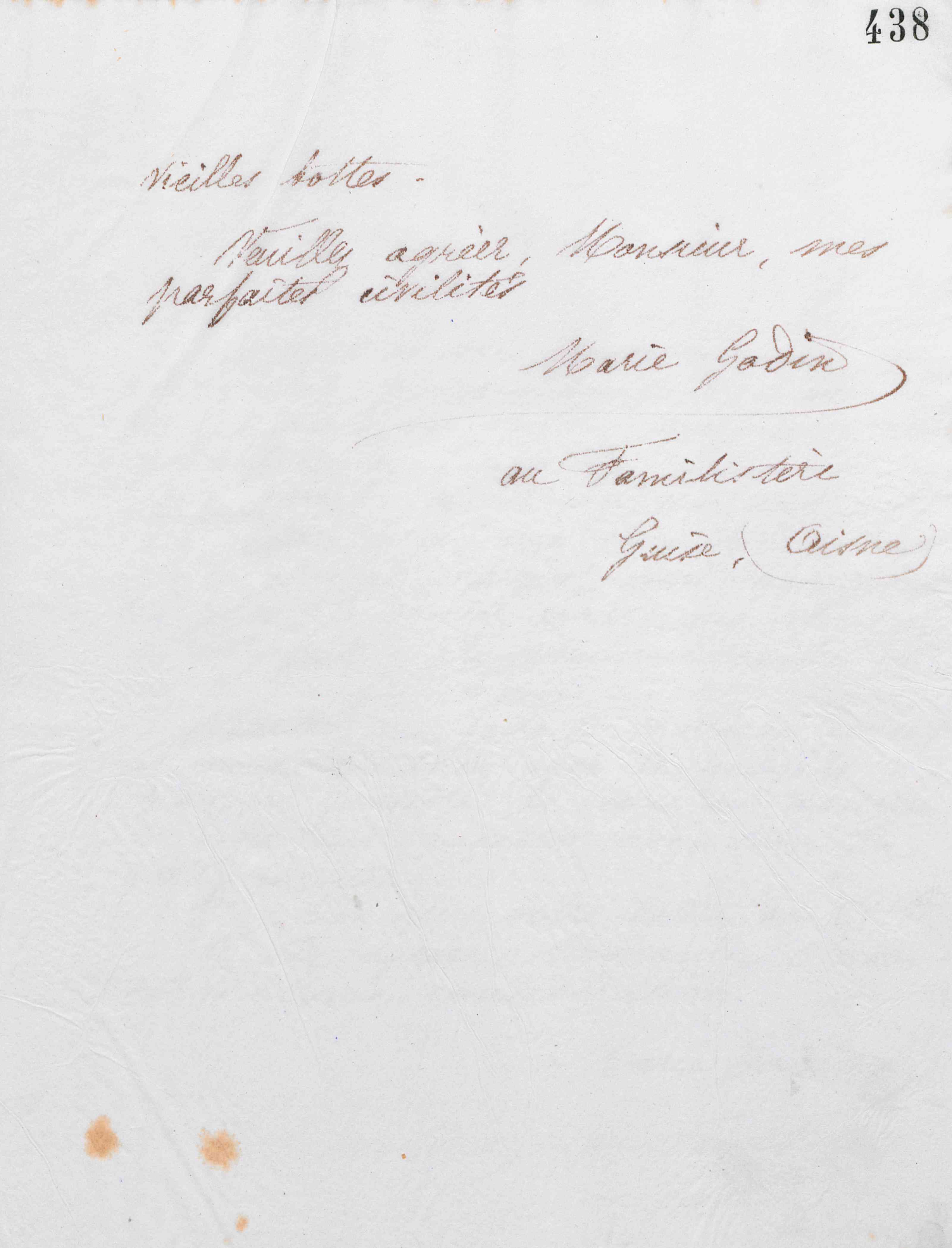 Marie Moret à monsieur F. Pinet, 22 janvier 1887 Marie Moret à monsieur F. Pinet, 22 janvier 1887