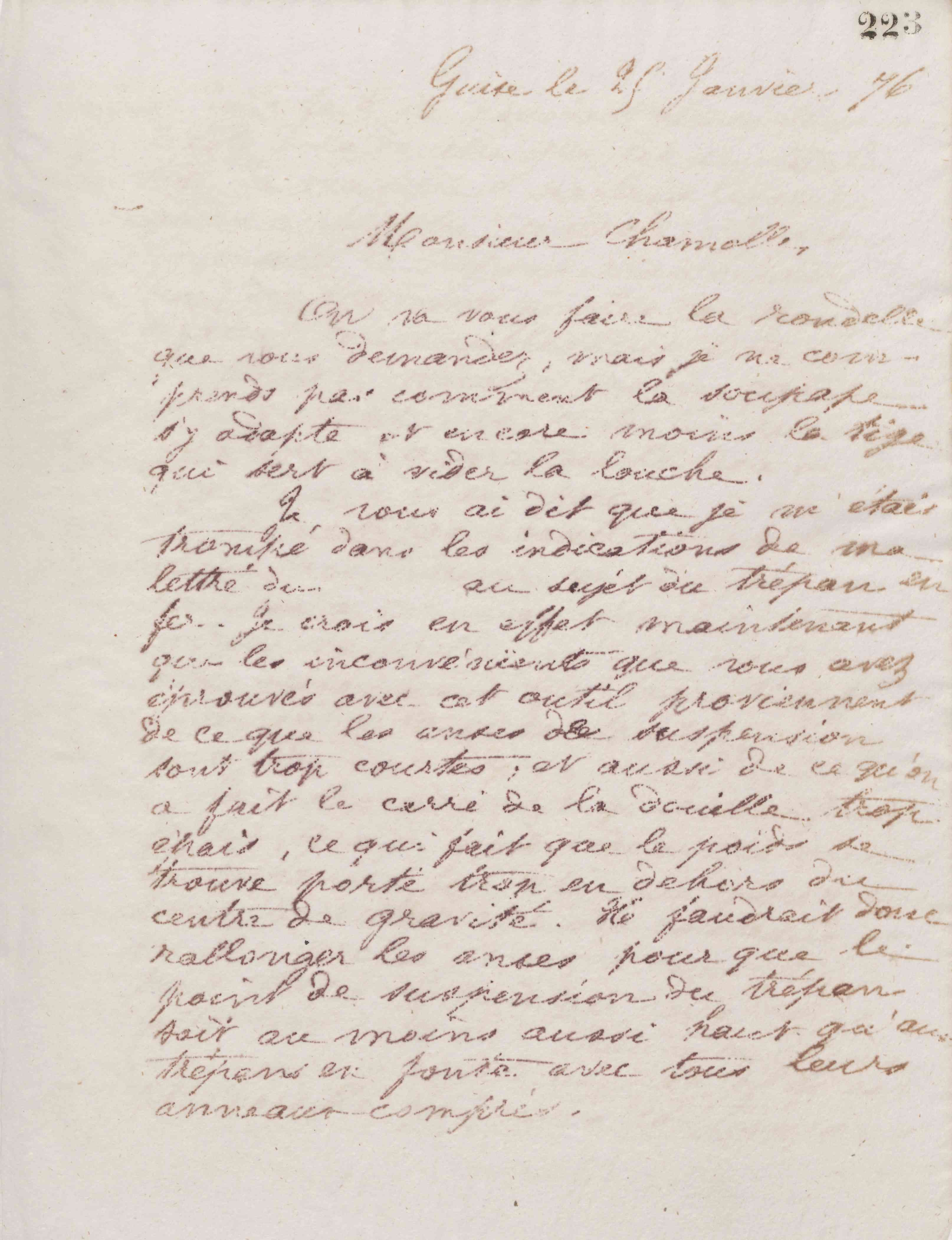 Jean-Baptiste André Godin à monsieur Chamolle, 25 janvier 1876 Jean-Baptiste André Godin à monsieur Chamolle, 25 janvier 1876