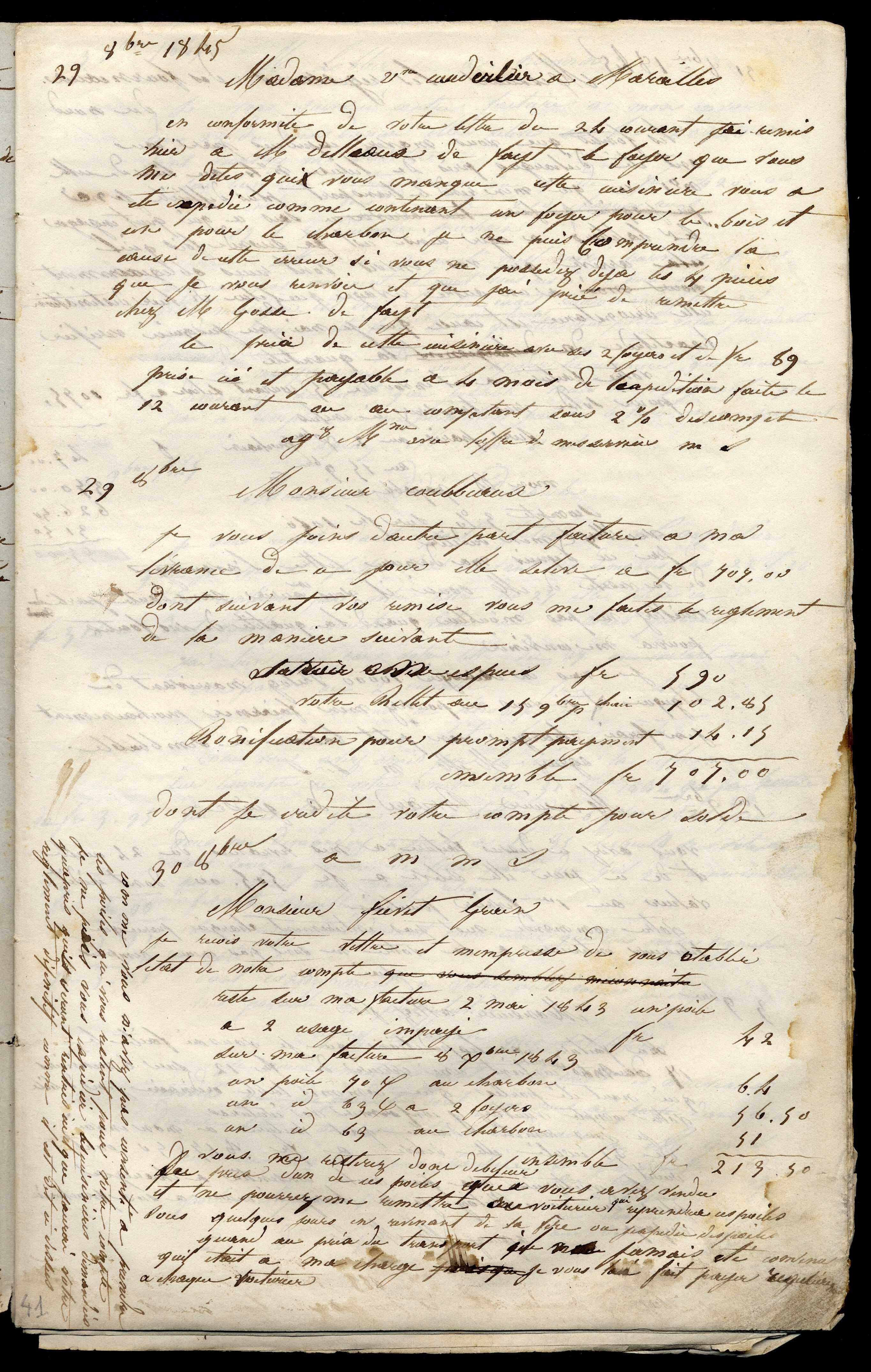 Jean-Baptiste André Godin à madame veuve Caudevilier, 29 octobre 1845