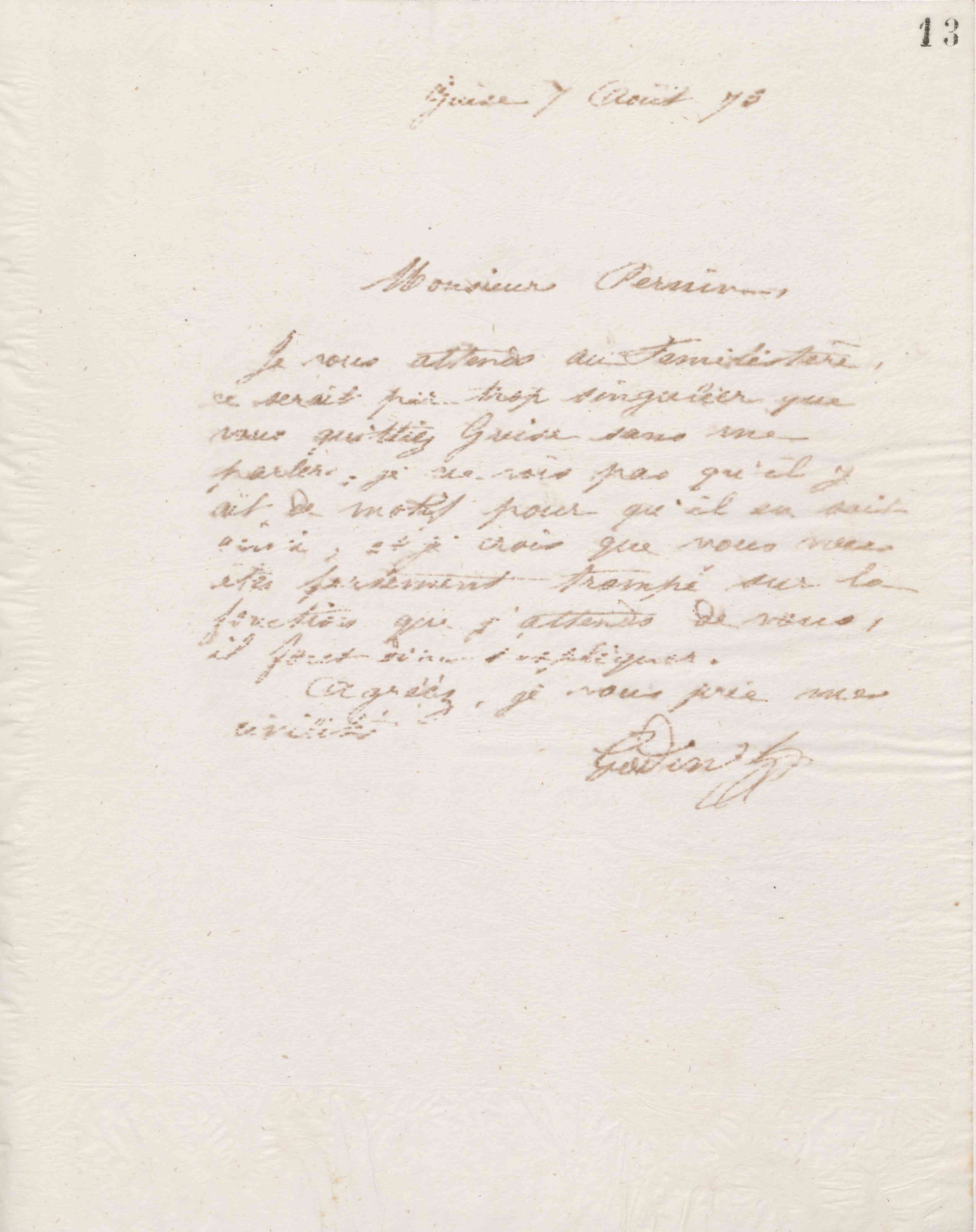 Jean-Baptiste André Godin à Antoine Pernin, 7 août 1873 Jean-Baptiste André Godin à Antoine Pernin, 7 août 1873