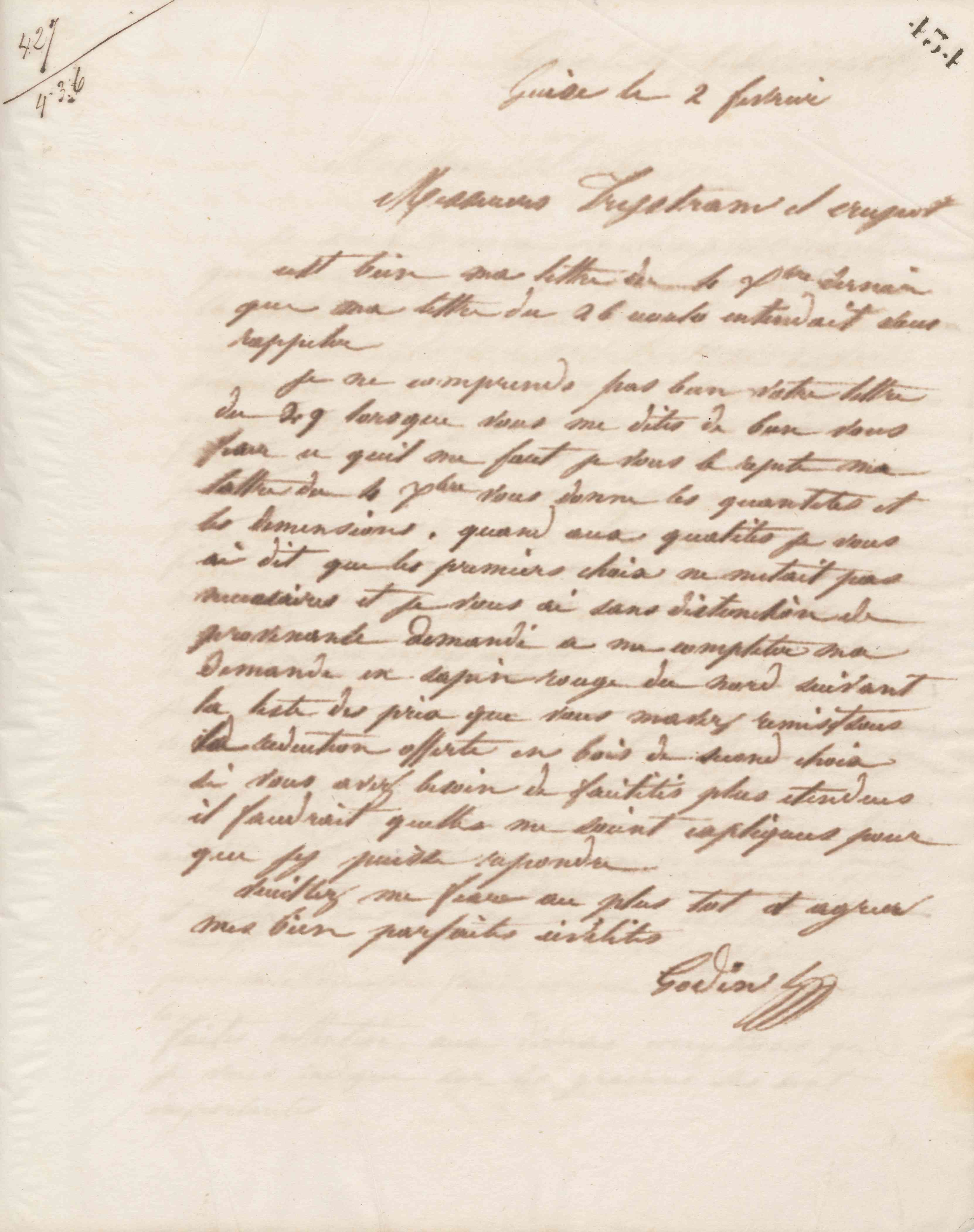 Jean-Baptiste André Godin à Trystram et Crujeot, 2 février 1863