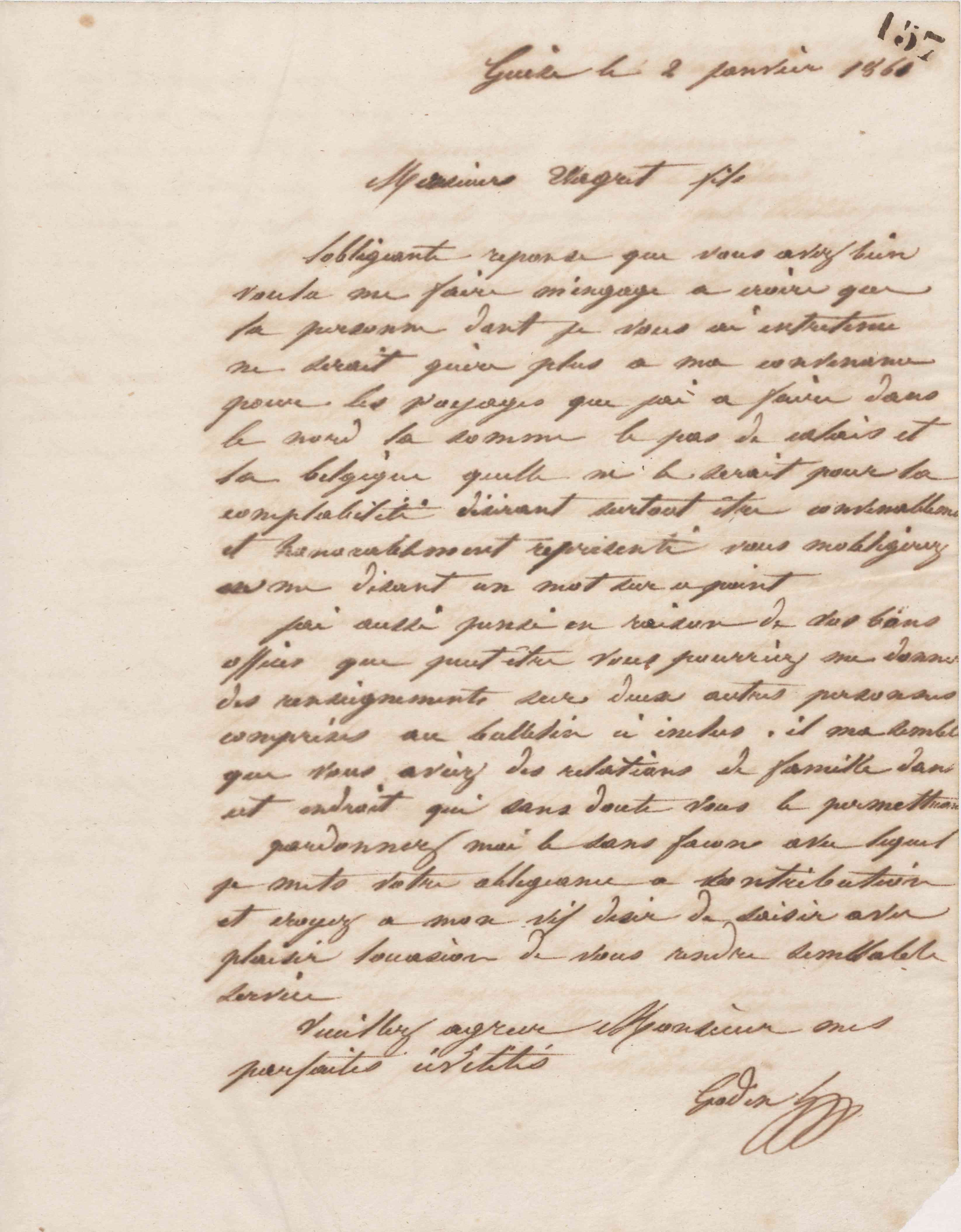 Jean-Baptiste André Godin à monsieur Wagret fils, 2 janvier 1861