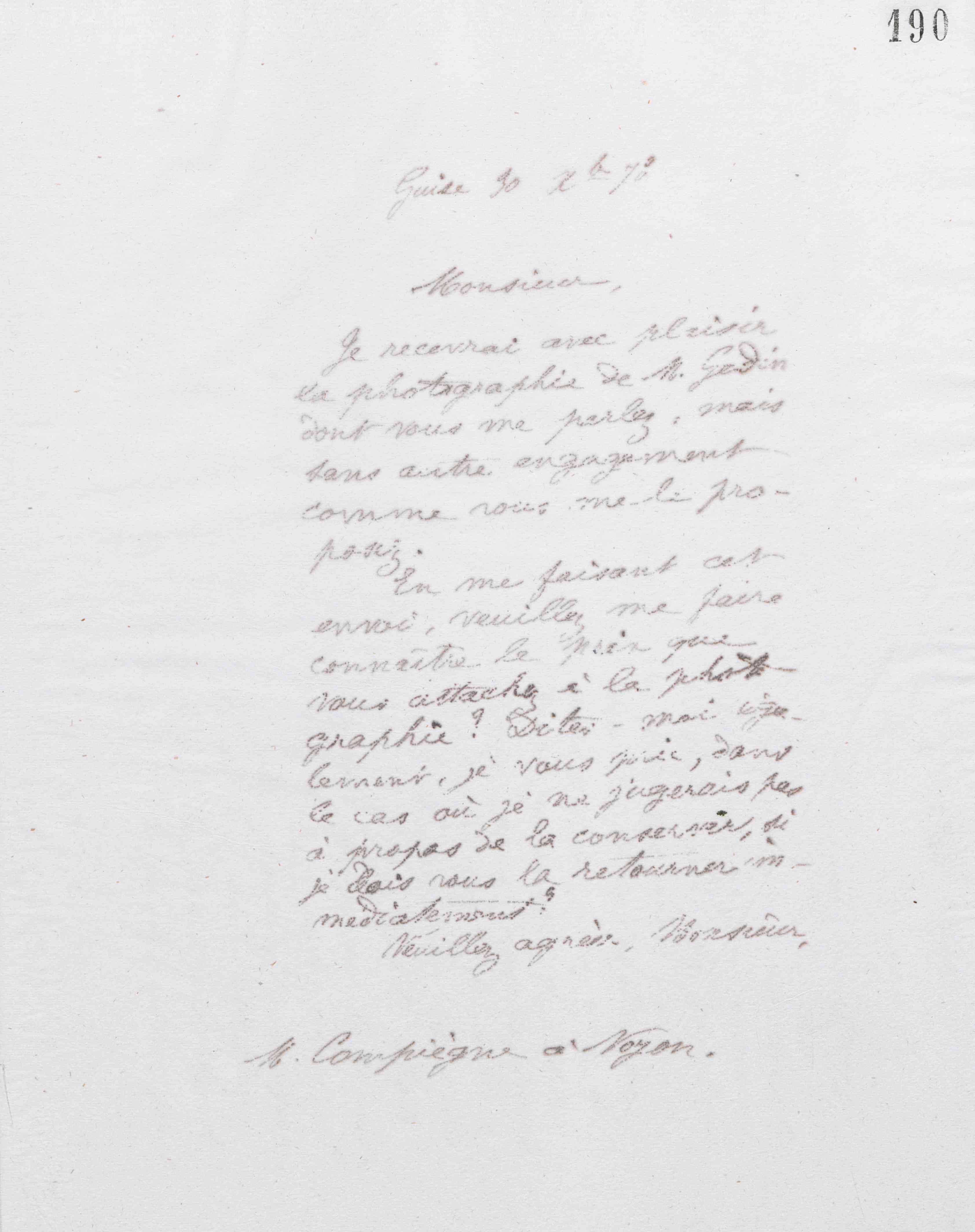 Marie Moret à Émile Compiègne, 30 décembre 1878