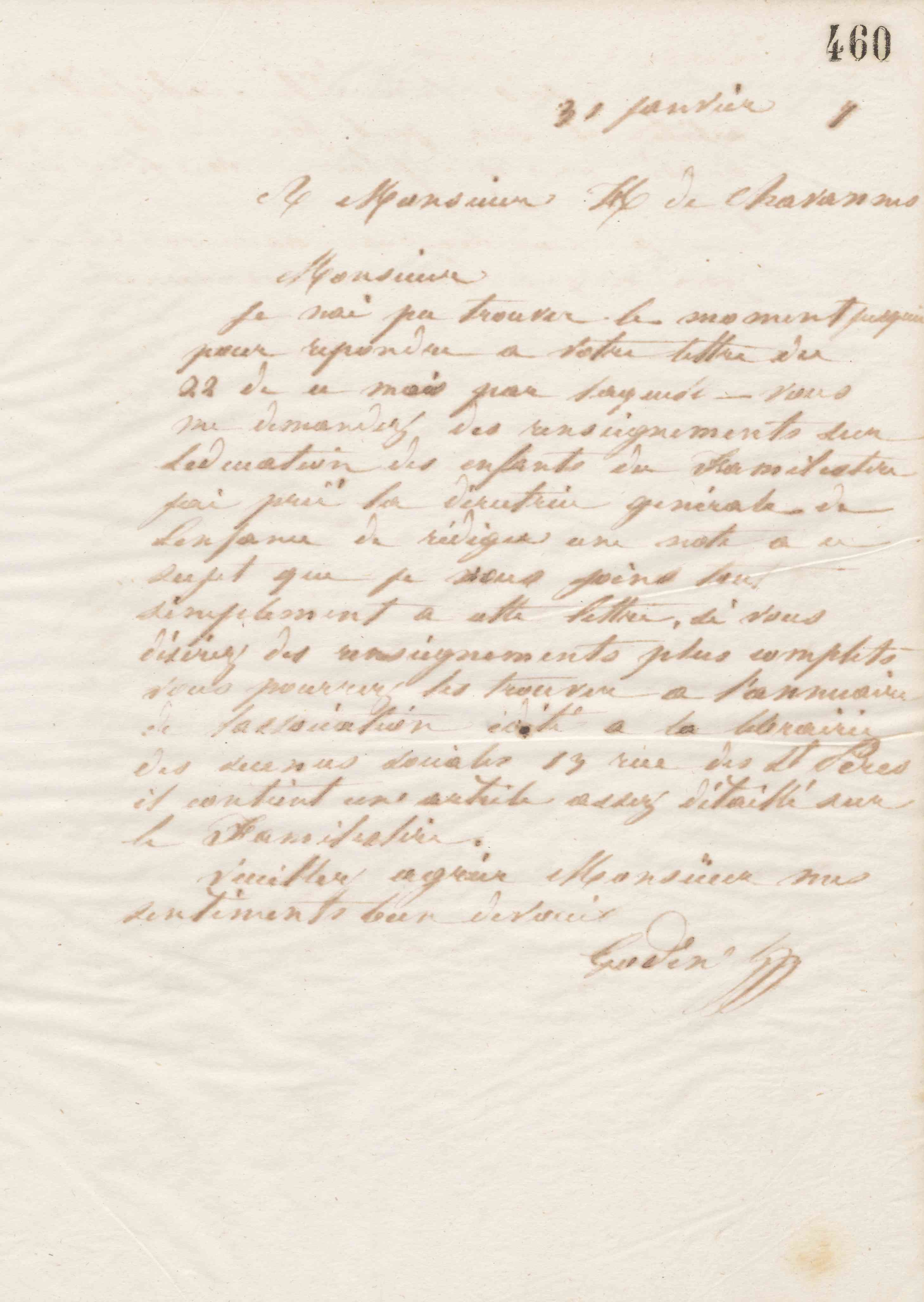 Jean-Baptiste André Godin à Henry de Chavannes, 31 janvier 1867