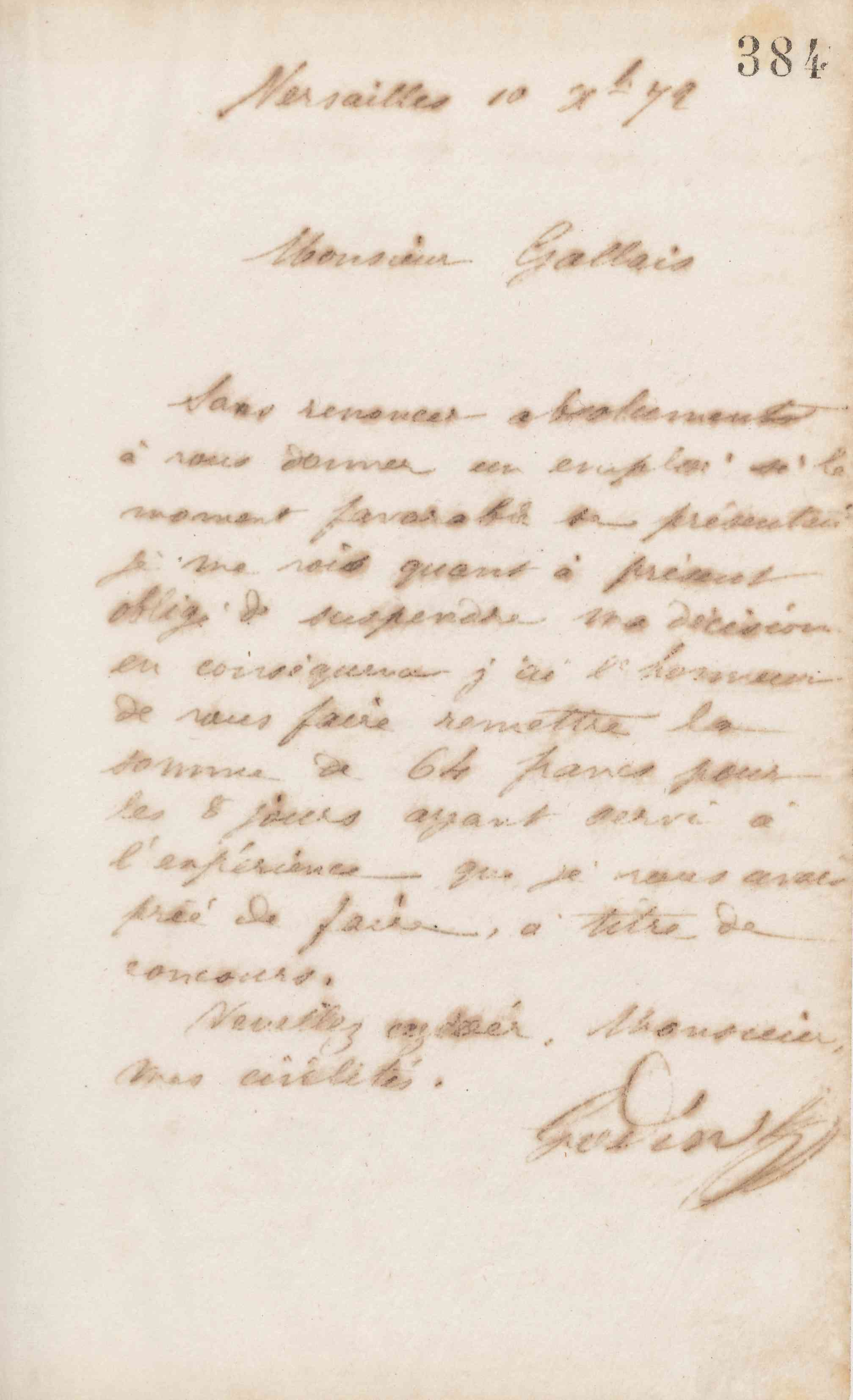 Jean-Baptiste André Godin à monsieur Gallais, 10 décembre 1872
