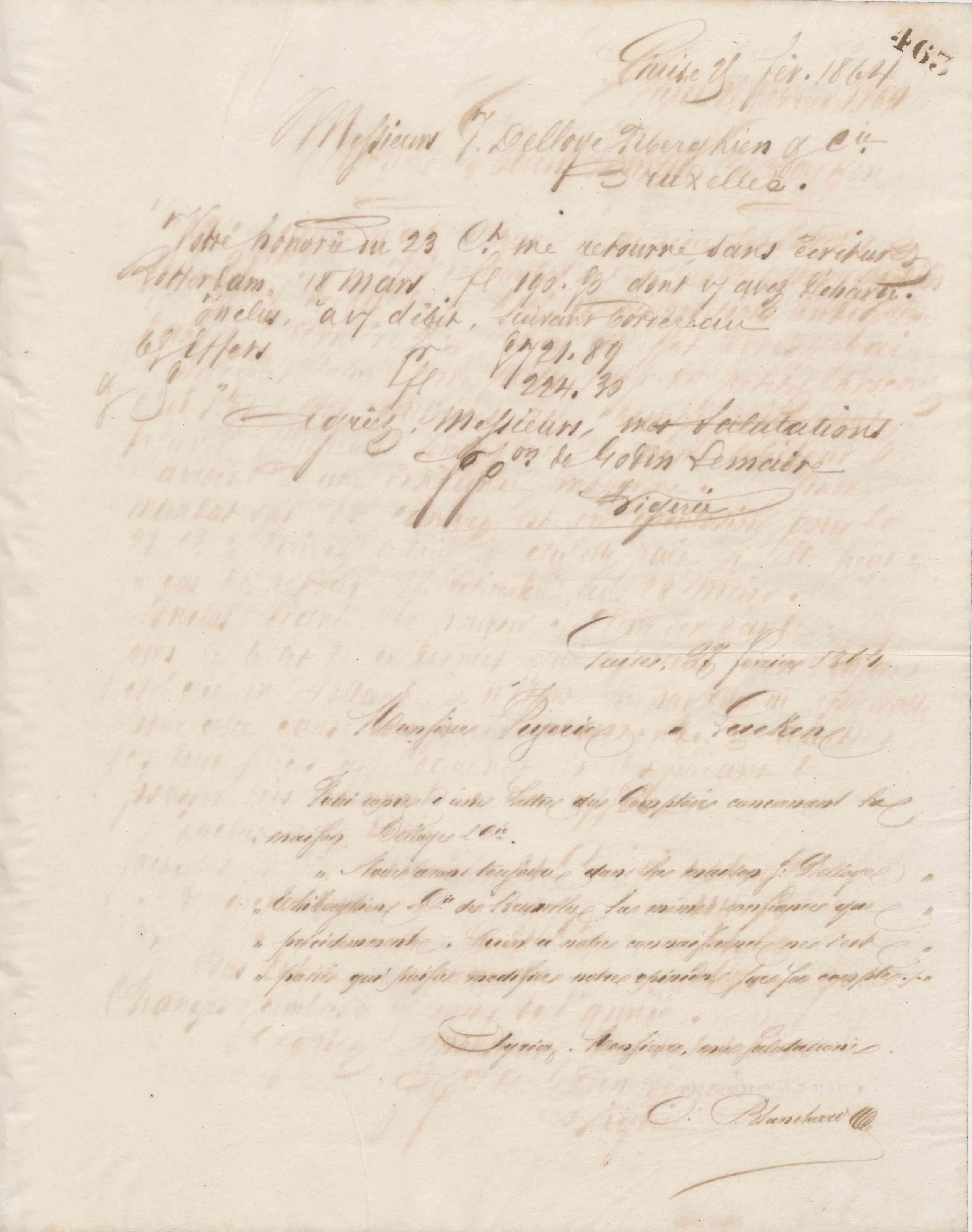 O. Blanchard à monsieur A. Vigerie, 26 février 1864 O. Blanchard à monsieur A. Vigerie, 26 février 1864
