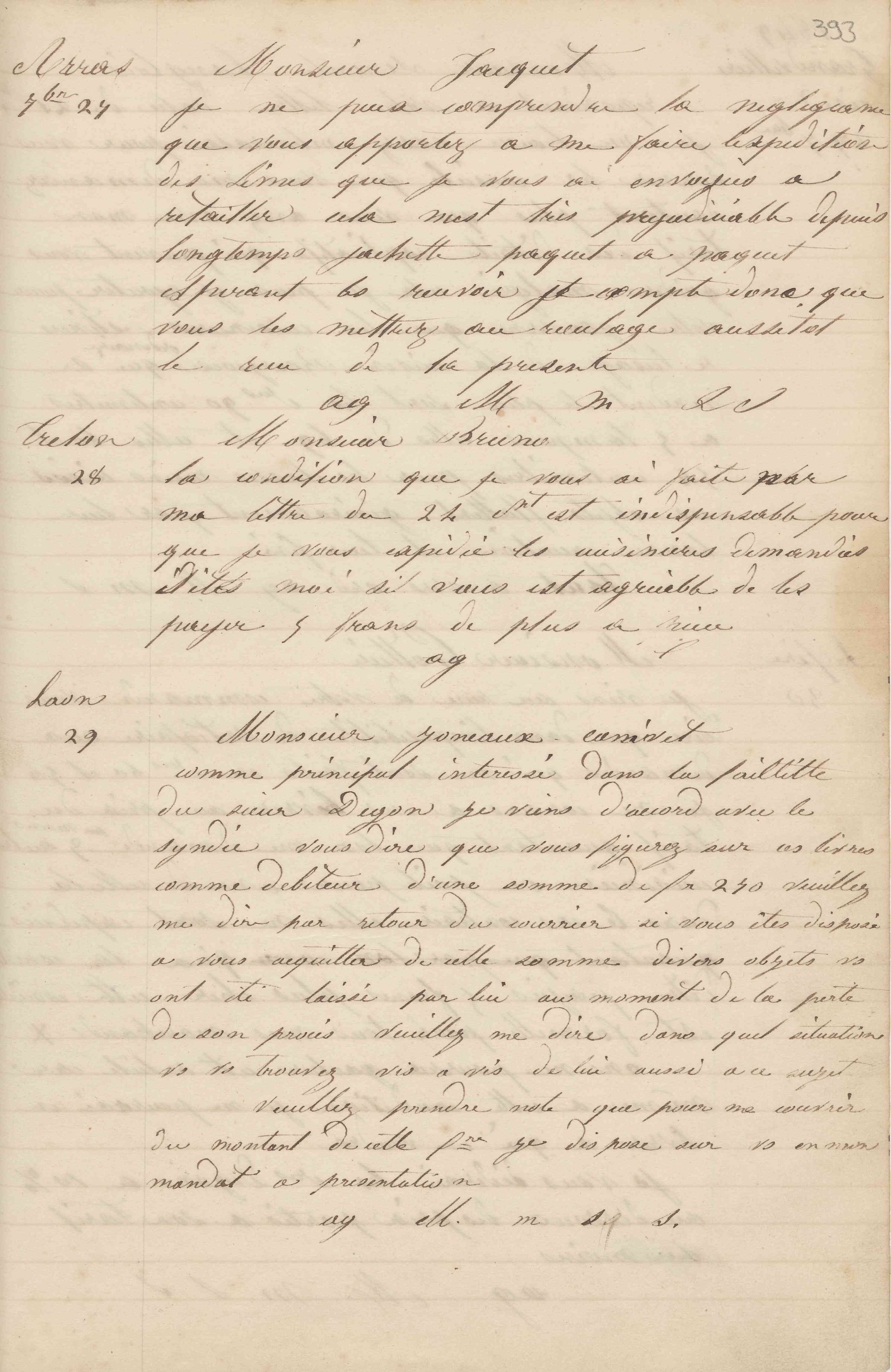 Jean-Baptiste André Godin à monsieur Jacquet-Robillard, 27 septembre [1849]