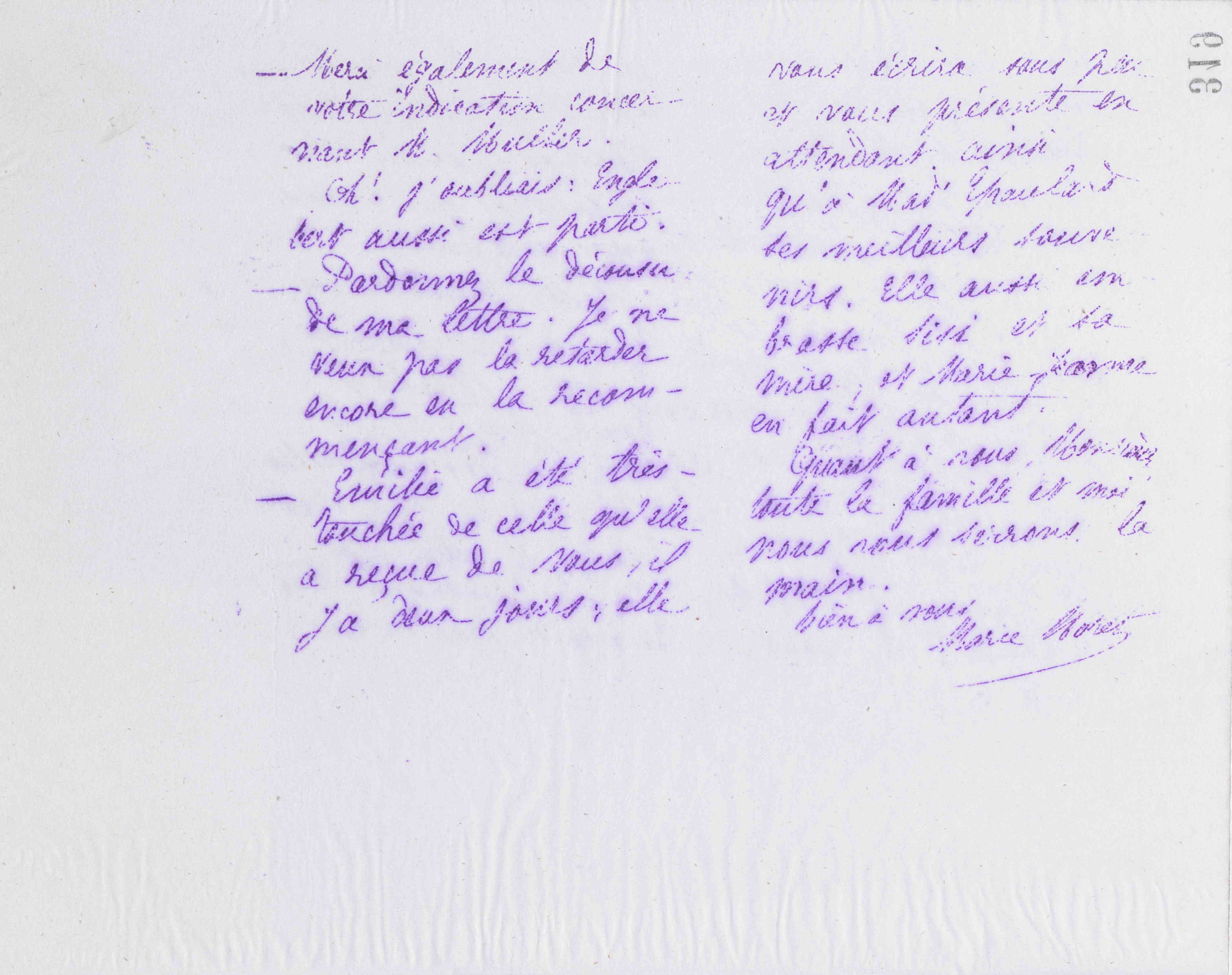 Marie Moret à Emmanuel Épaulard, 9 août 1882