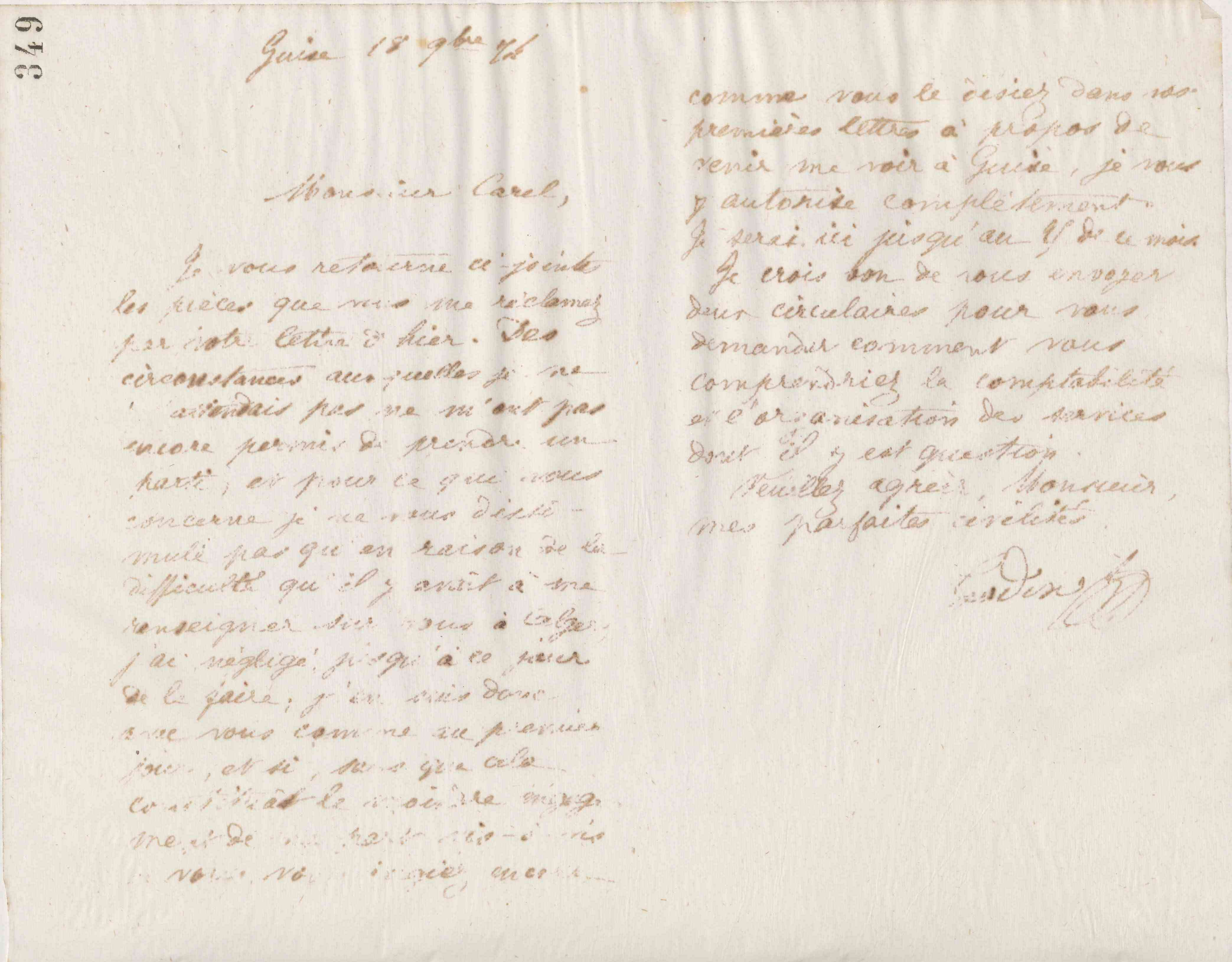 Jean-Baptiste André Godin à monsieur Carel, 18 novembre 1874 Jean-Baptiste André Godin à monsieur Carel, 18 novembre 1874