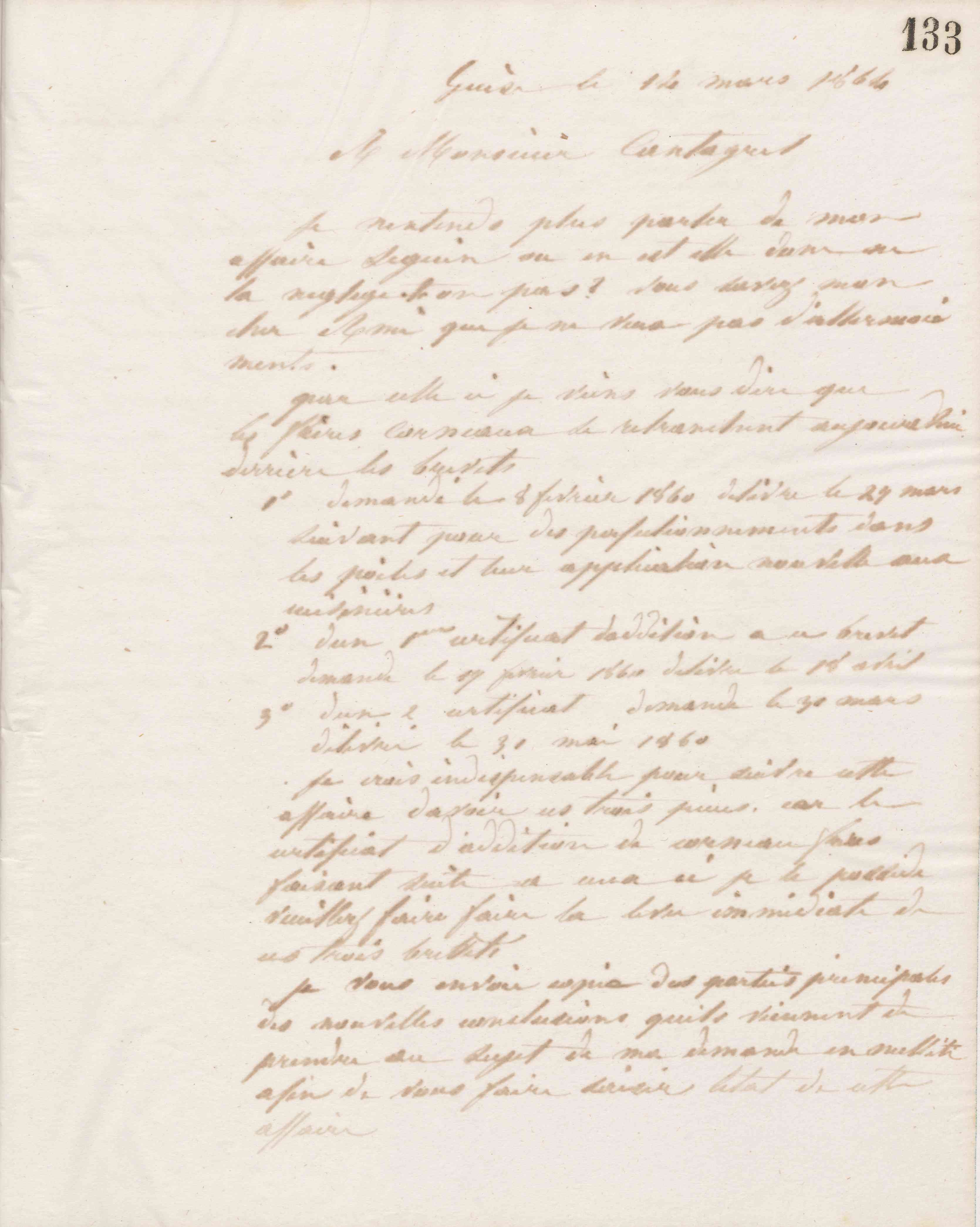 Jean-Baptiste André Godin à François Cantagrel, 14 mars 1864 Jean-Baptiste André Godin à François Cantagrel, 14 mars 1864