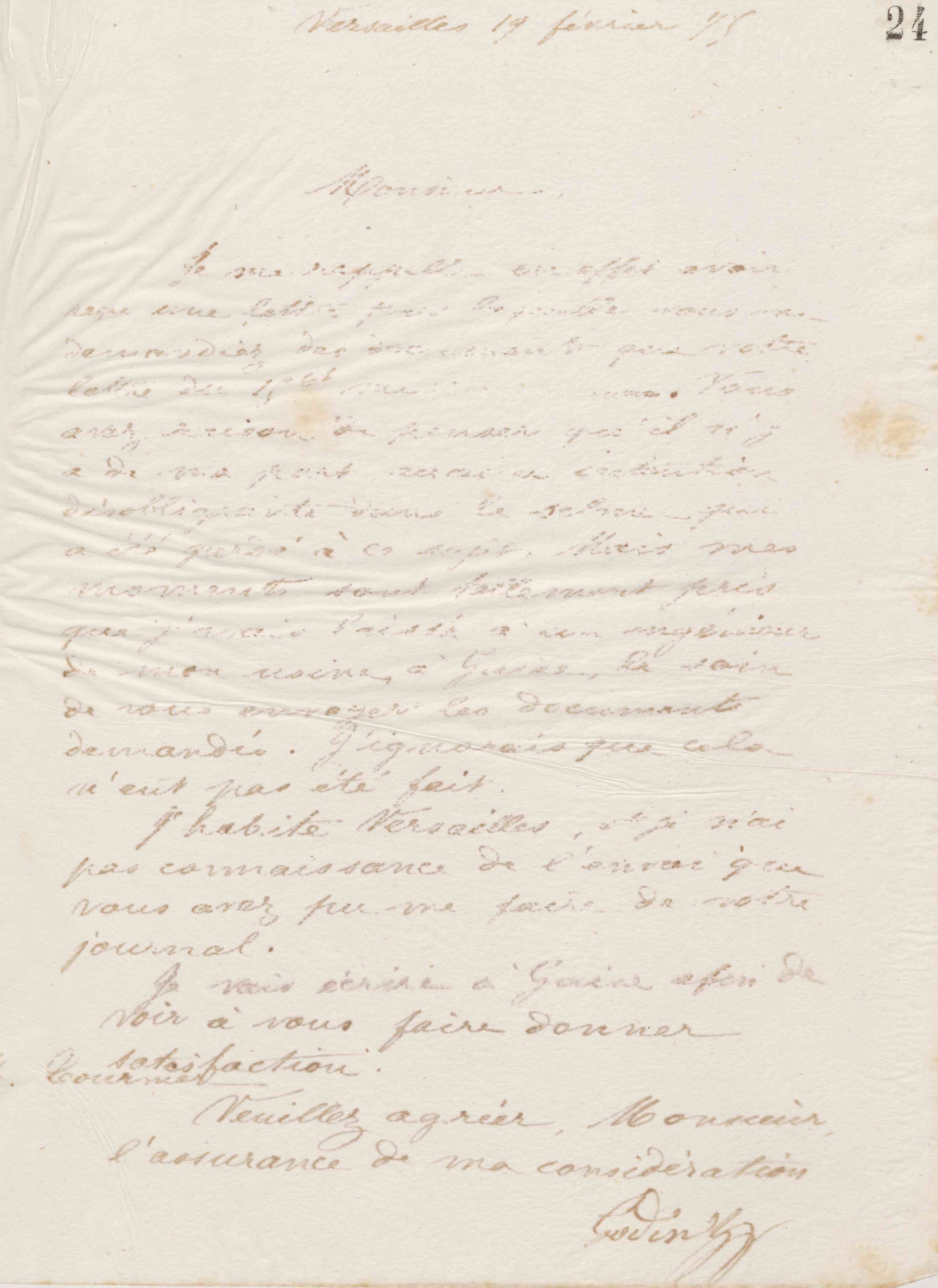 Jean-Baptiste André Godin à monsieur J. O. Tournier, 19 février 1875 Jean-Baptiste André Godin à monsieur J. O. Tournier, 19 février 1875