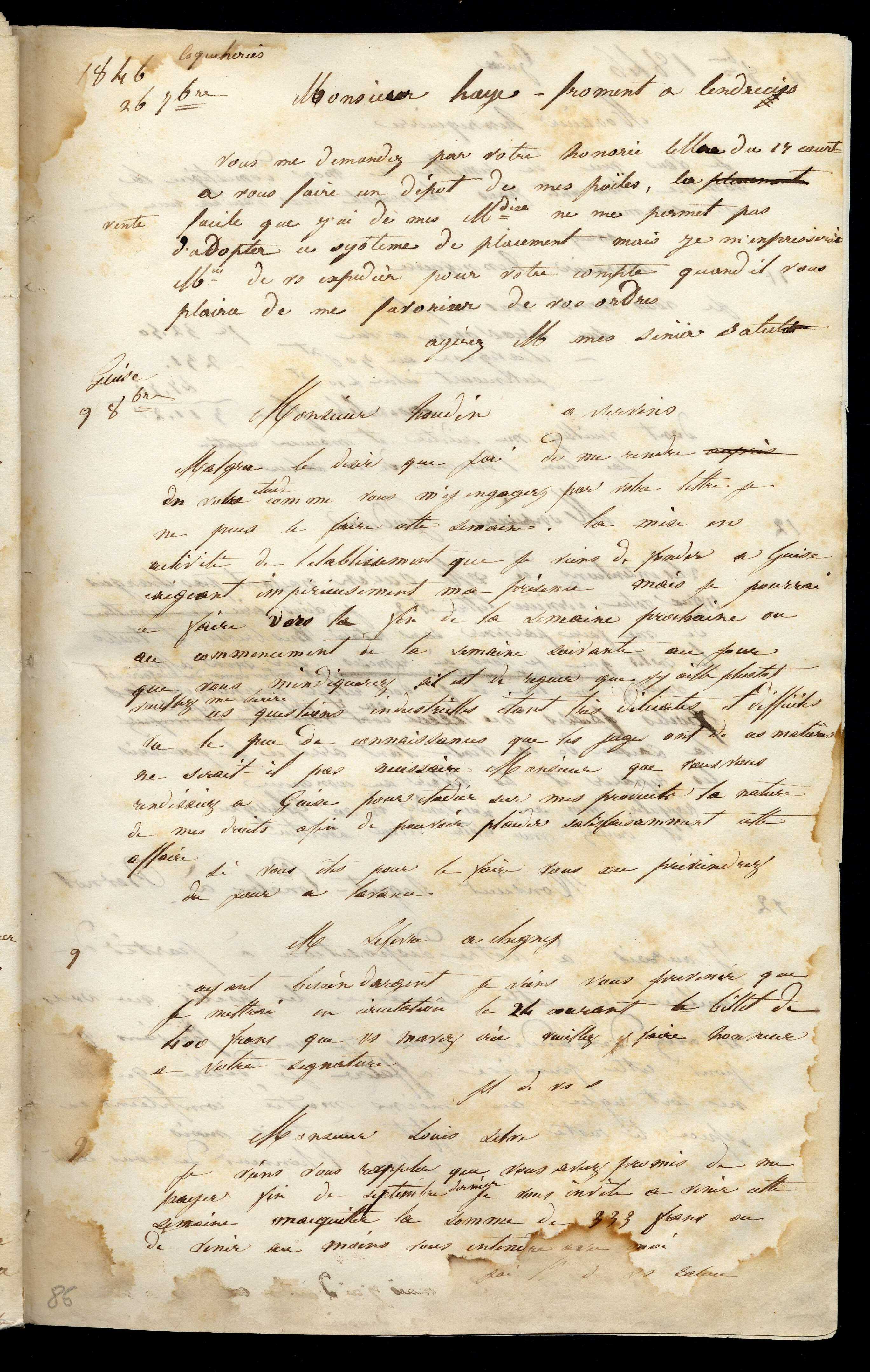 Jean-Baptiste André Godin à monsieur Haye-Froment, 26 septembre 1846 Jean-Baptiste André Godin à monsieur Haye-Froment, 26 septembre 1846
