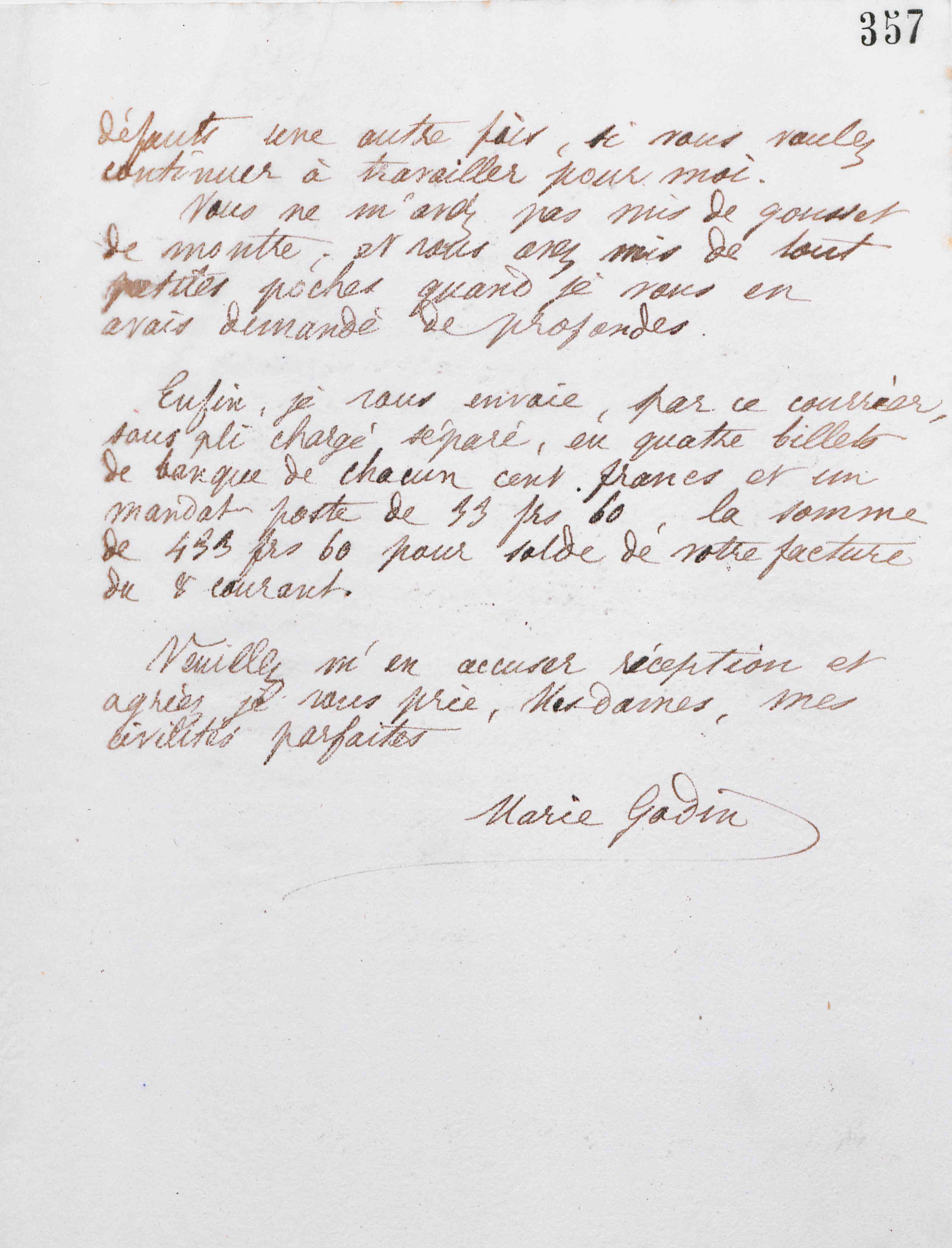 Marie Moret à Piat sœurs, 11 octobre 1886