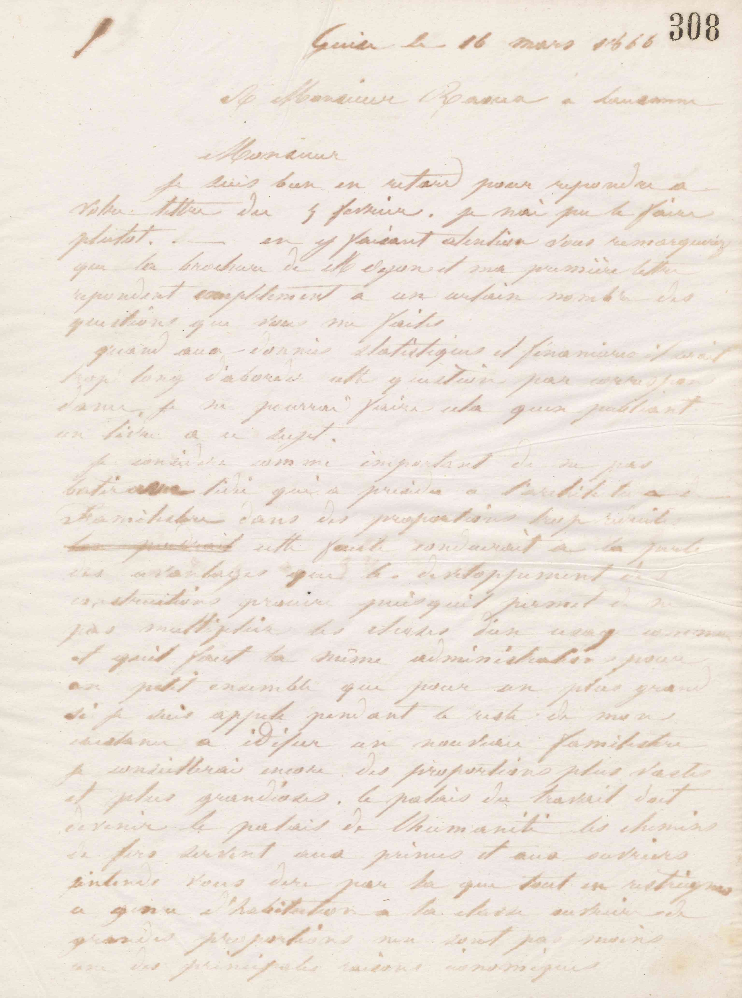 Jean-Baptiste André Godin à Édouard Raoux, 16 mars 1866