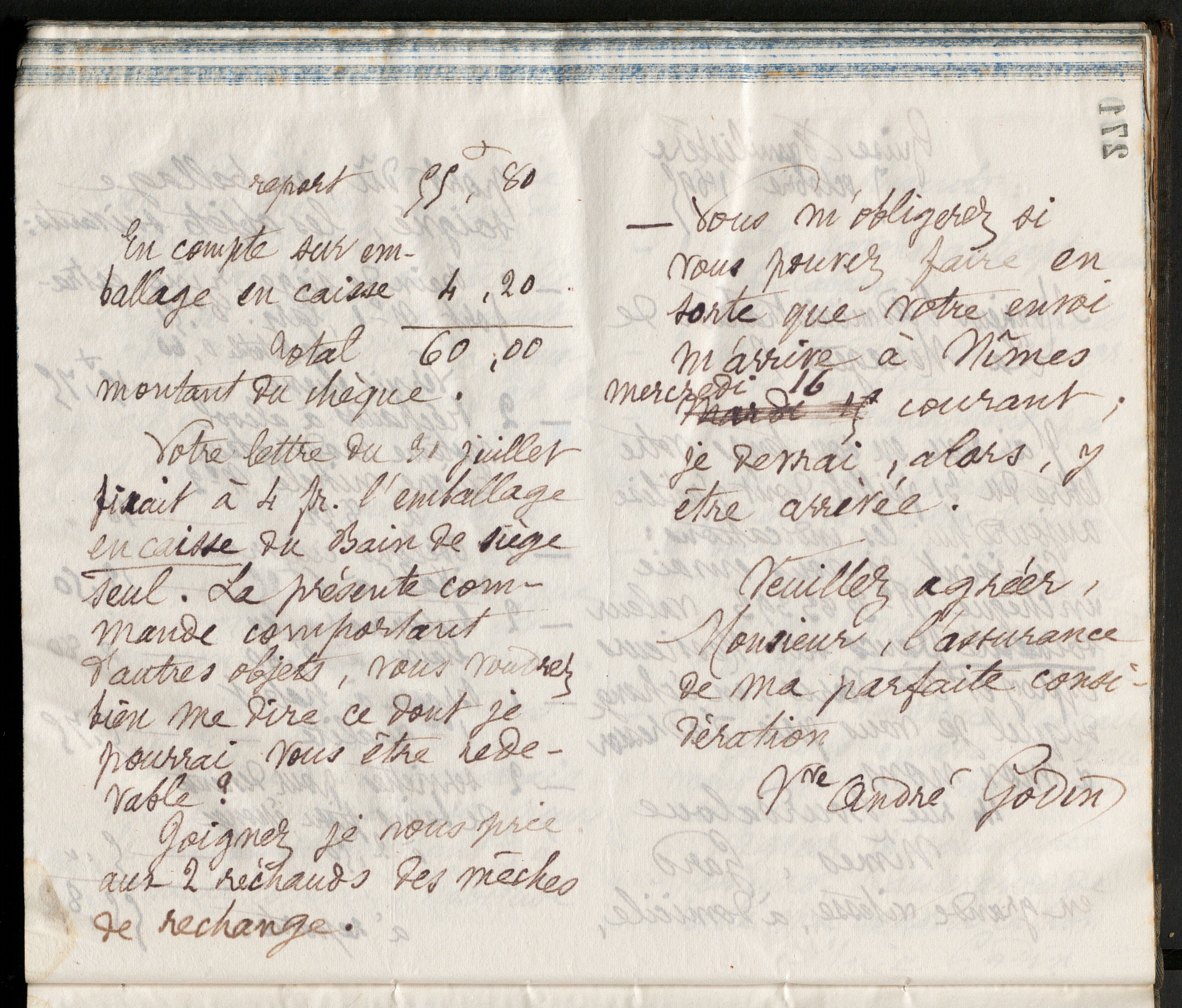 Marie Moret à l'administrateur de La Ménagère, 7 octobre 1895