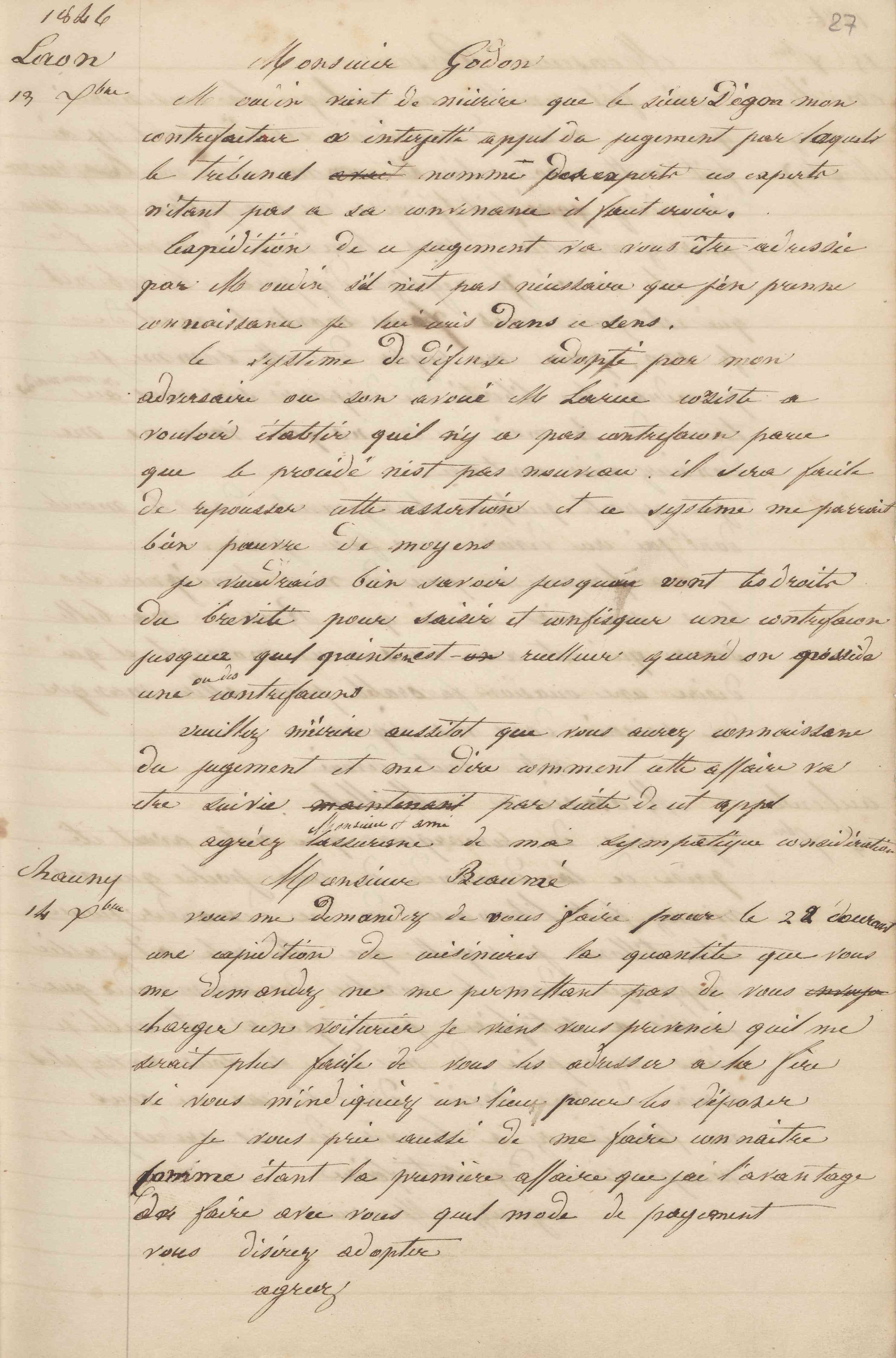 Jean-Baptiste André Godin à monsieur Beaumé, 14 décembre 1846 Jean-Baptiste André Godin à monsieur Beaumé, 14 décembre 1846