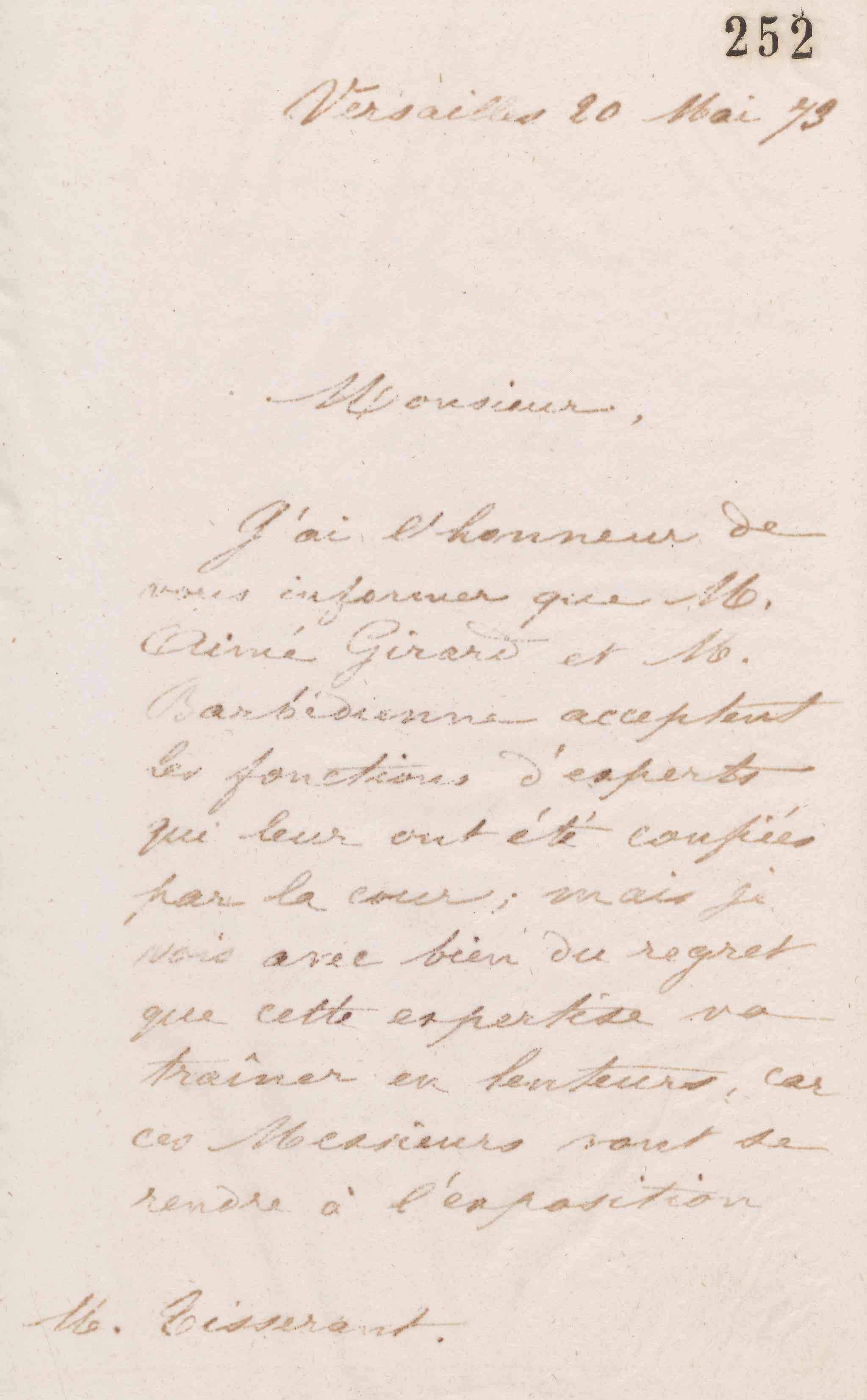 Jean-Baptiste André Godin à Alexandre Tisserant, 20 mai 1873