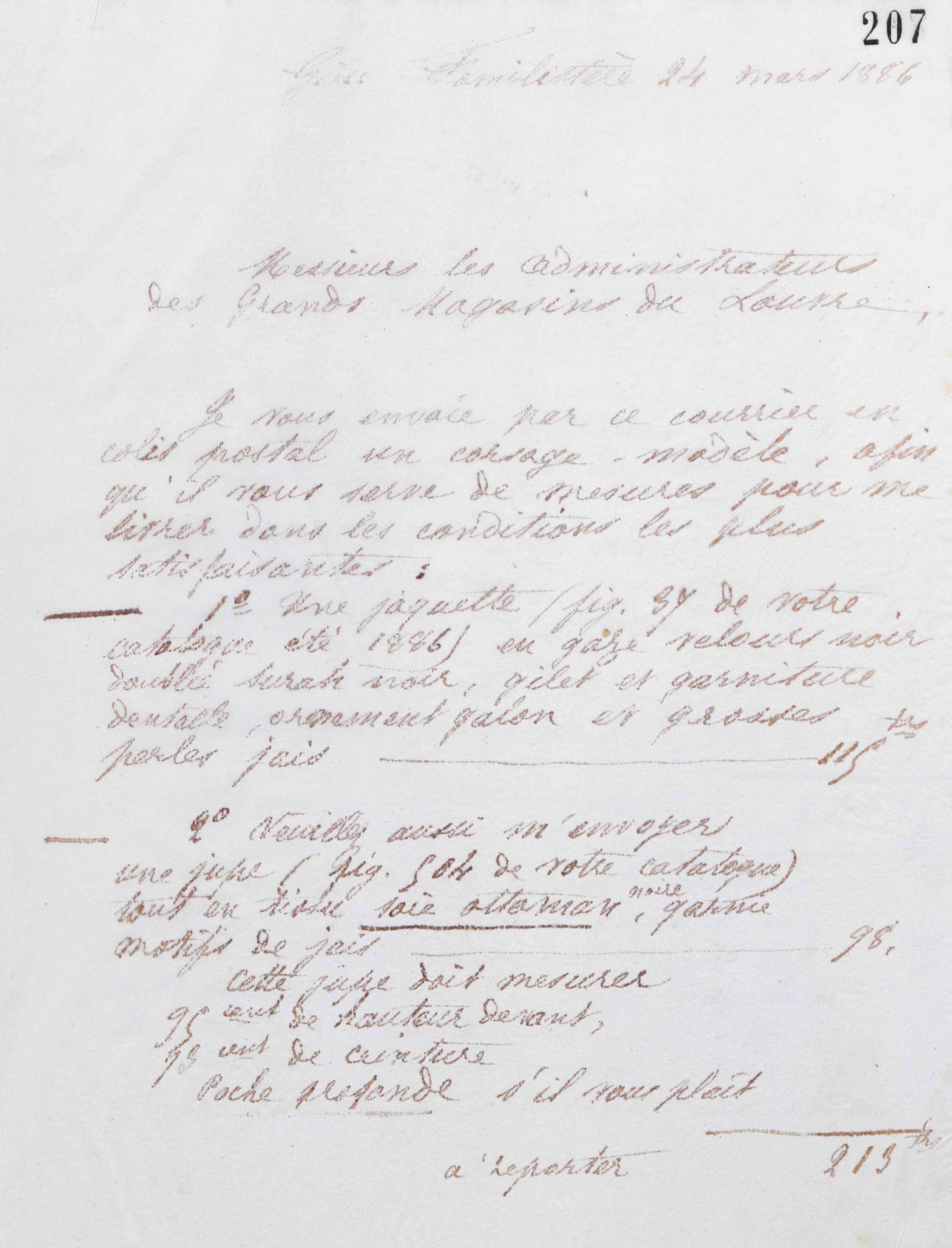 Marie Moret aux Grands magasins du Louvre, 24 mars 1886