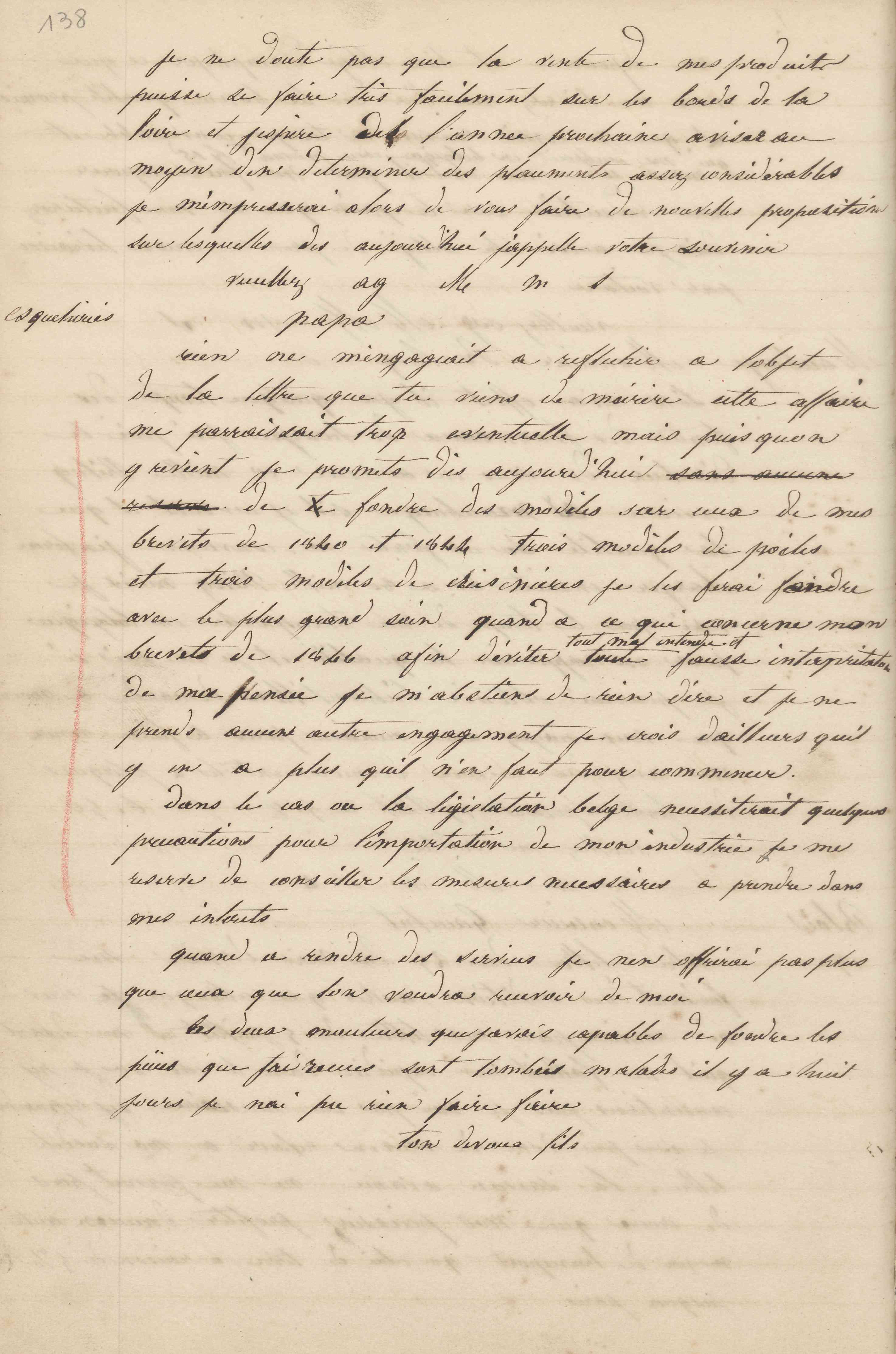 Jean-Baptiste André Godin à monsieur Gauchet, 13 novembre 1847