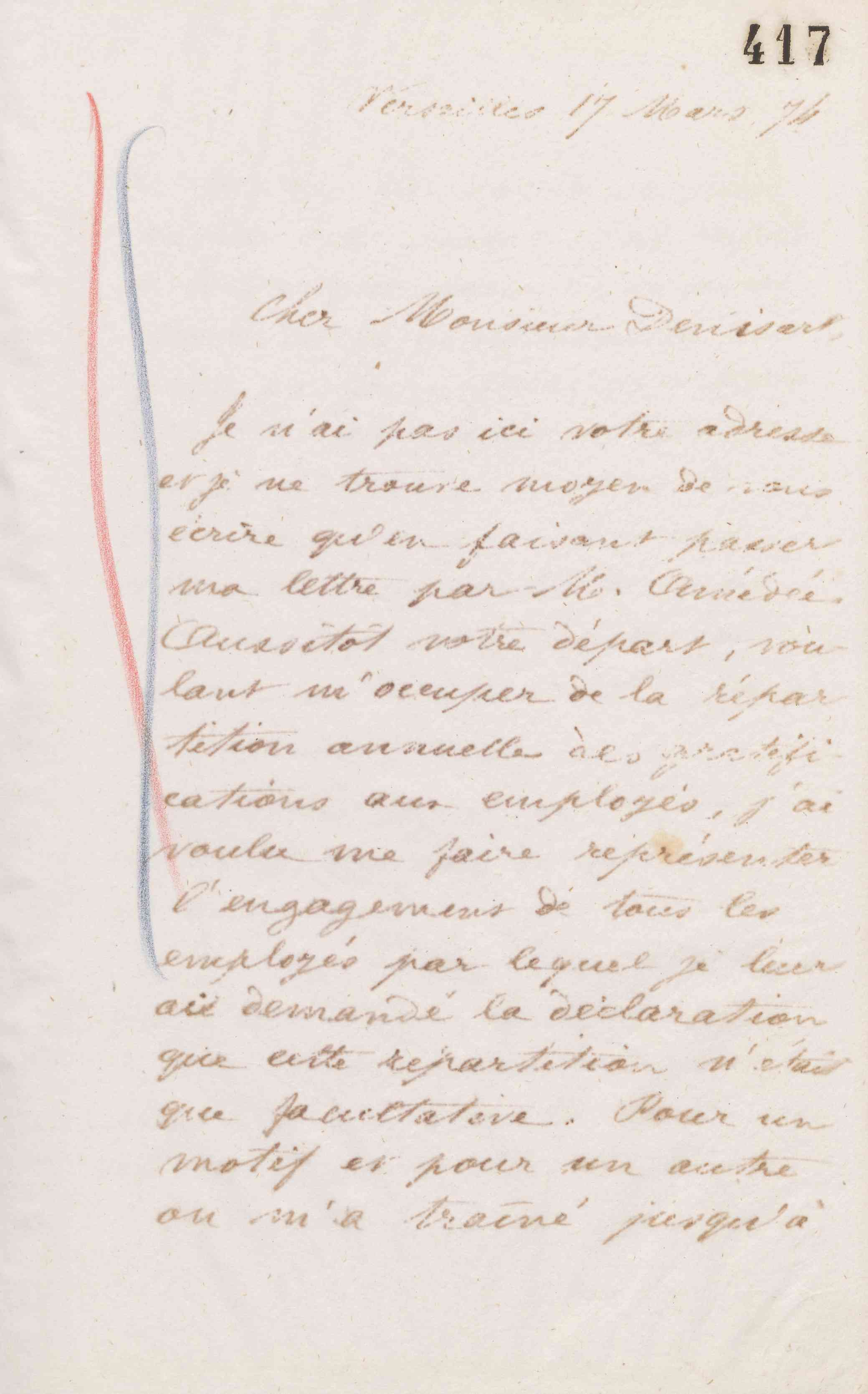 Jean-Baptiste André Godin à Alfred Denisart, 17 mars 1874