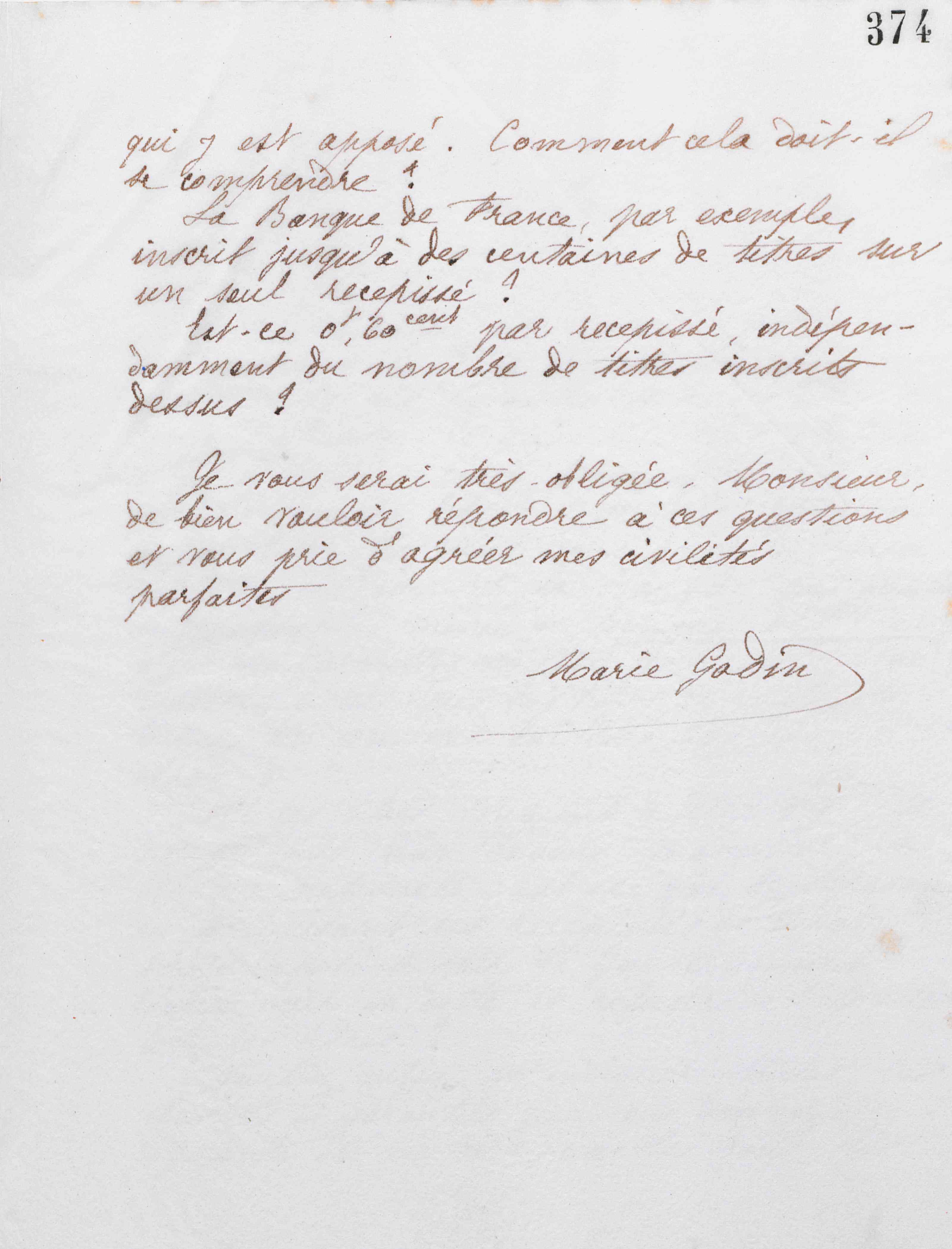 Marie Moret au directeur de la Compagnie universelle interocéanique, 30 octobre 1886