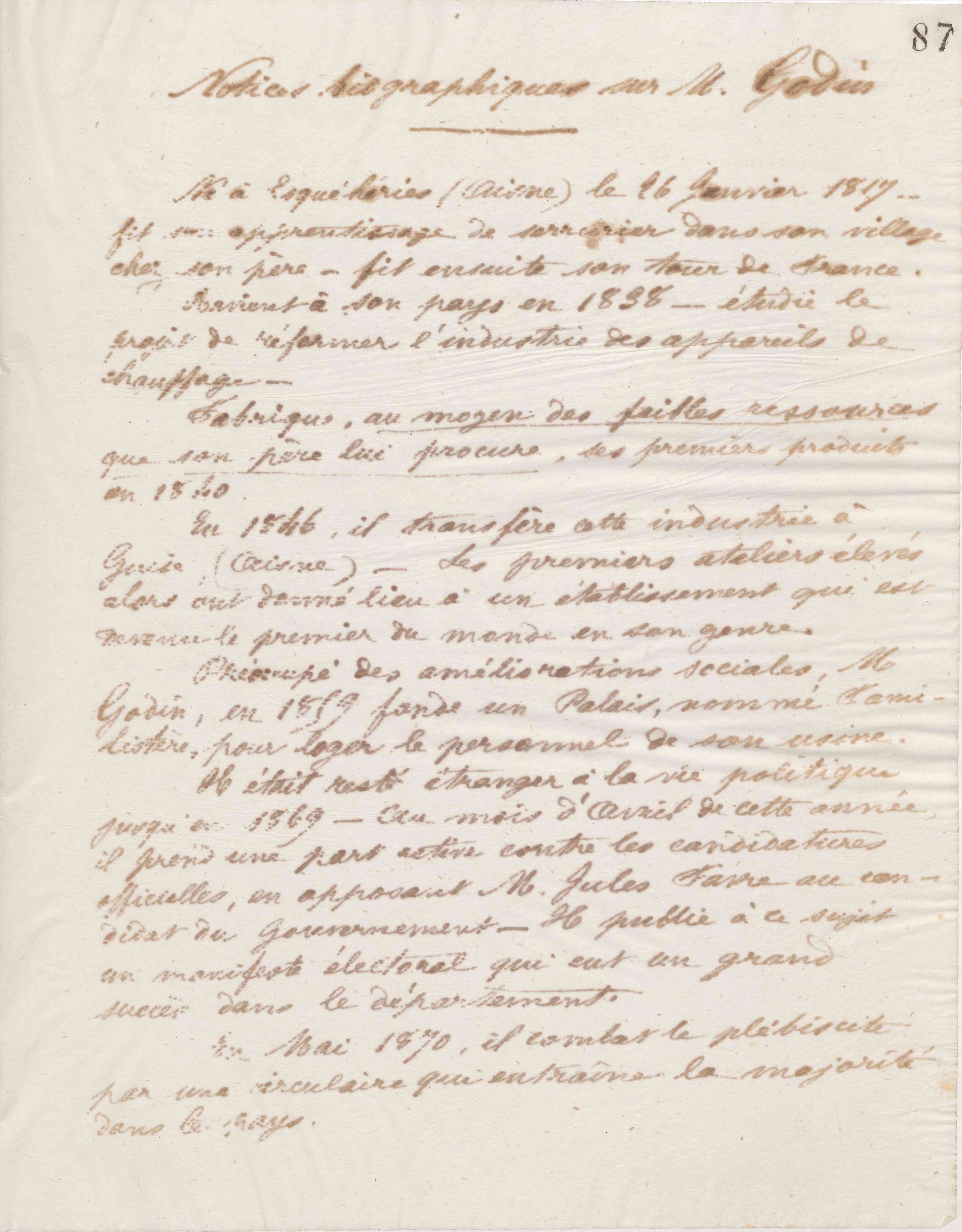 Jean-Baptiste André Godin à Victor Poupin, 21 avril 1874