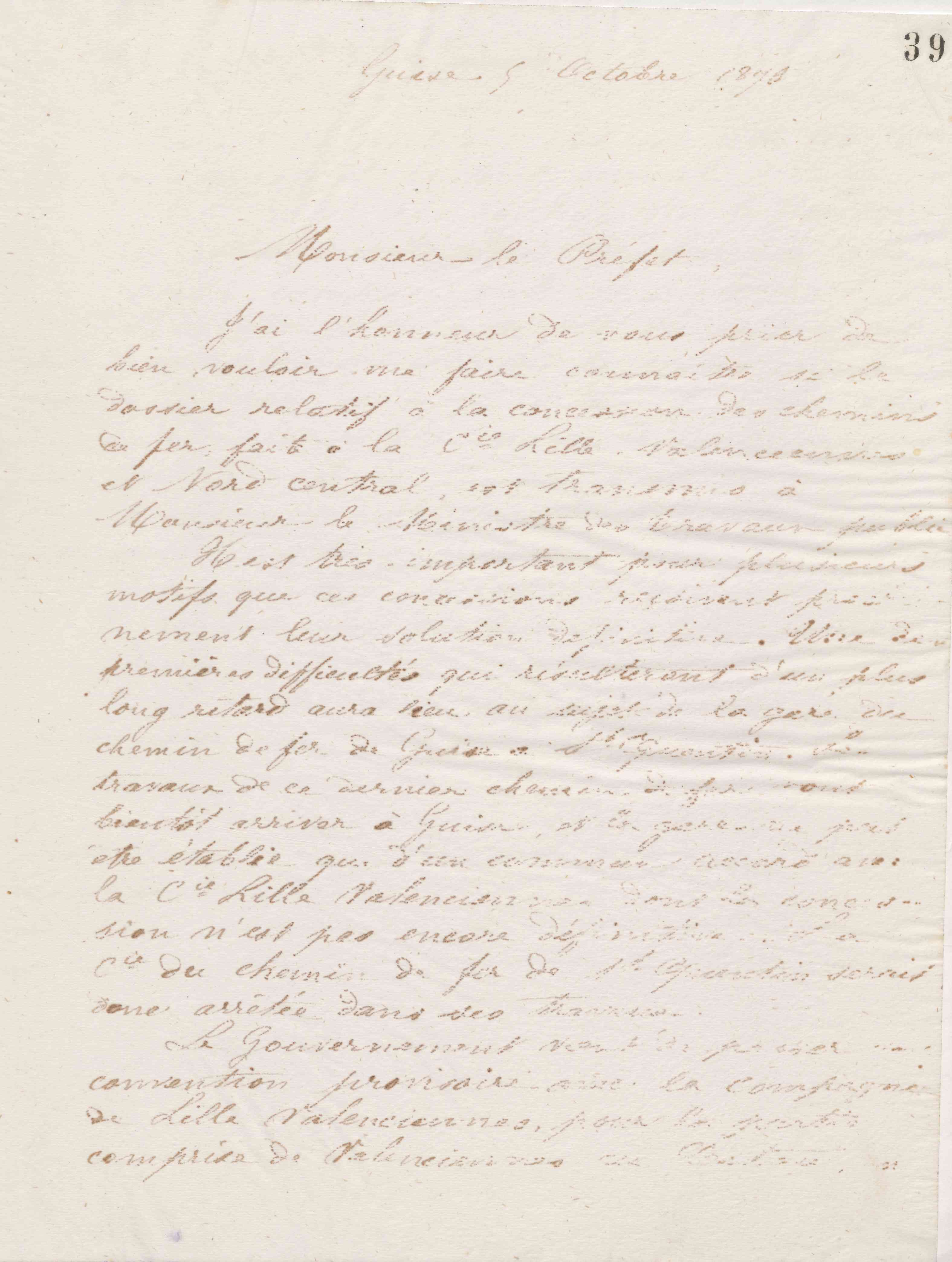 Jean-Baptiste André Godin au préfet de l'Aisne, 5 octobre 1873 Jean-Baptiste André Godin au préfet de l'Aisne, 5 octobre 1873